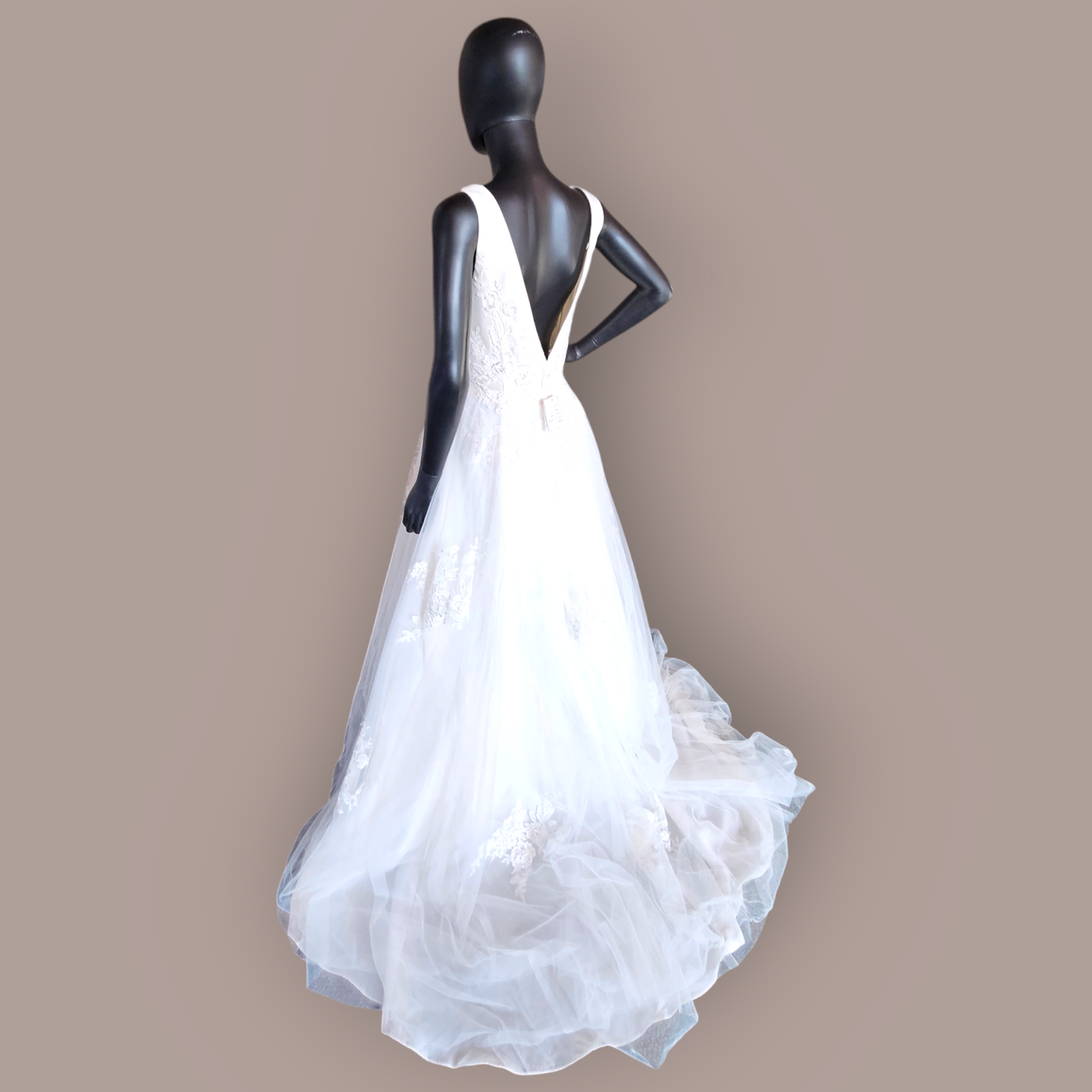 Mikado and Tulle Floral V-Neck - DB Bridal - NWT