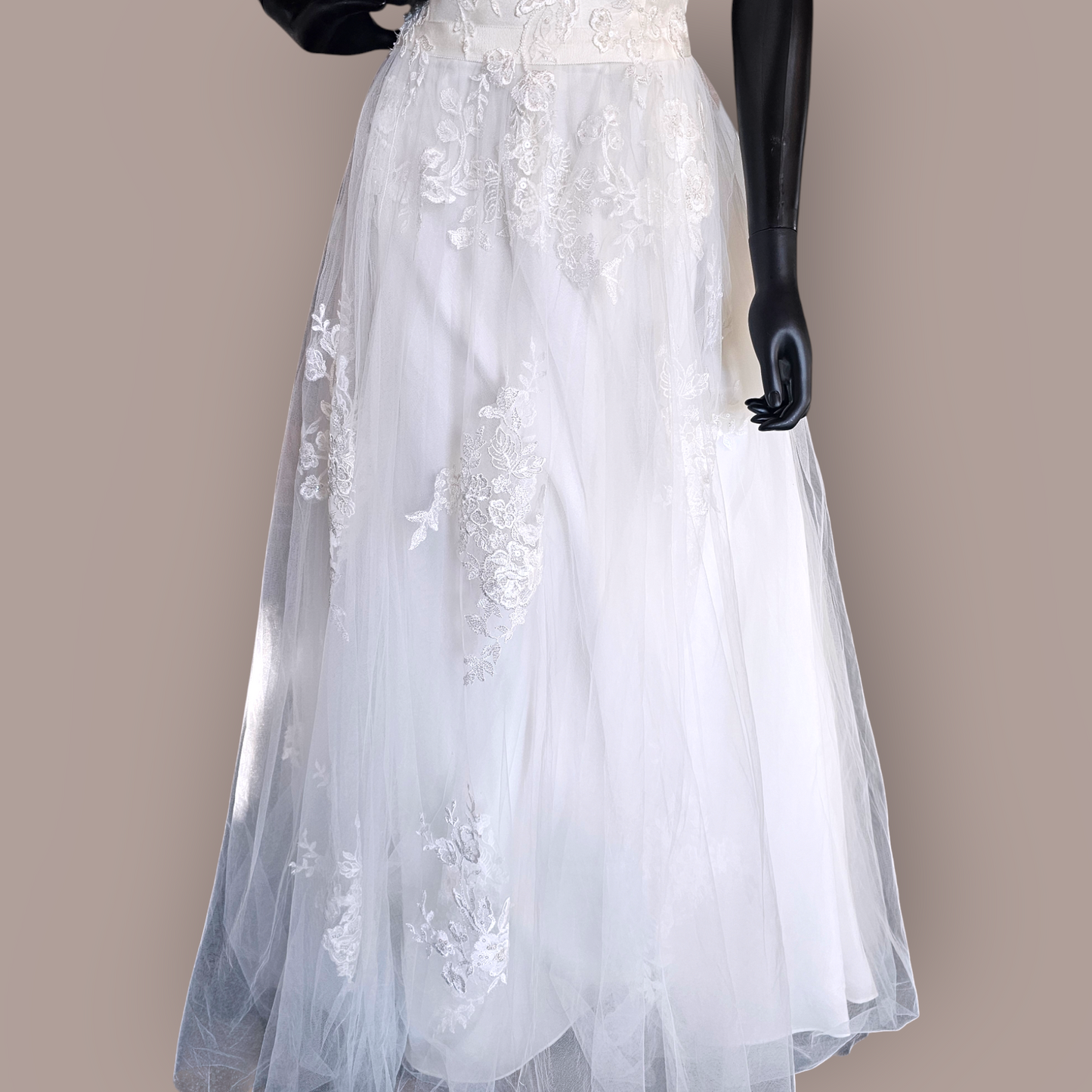 Mikado and Tulle Floral V-Neck - DB Bridal - NWT