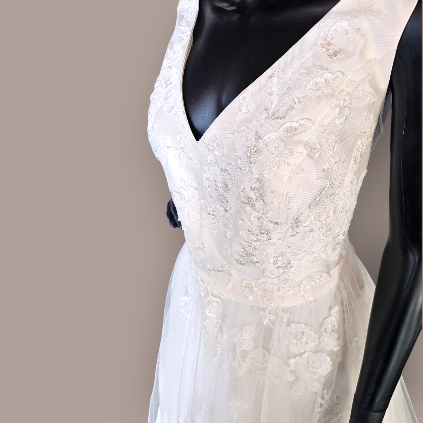 Mikado and Tulle Floral V-Neck - DB Bridal - NWT