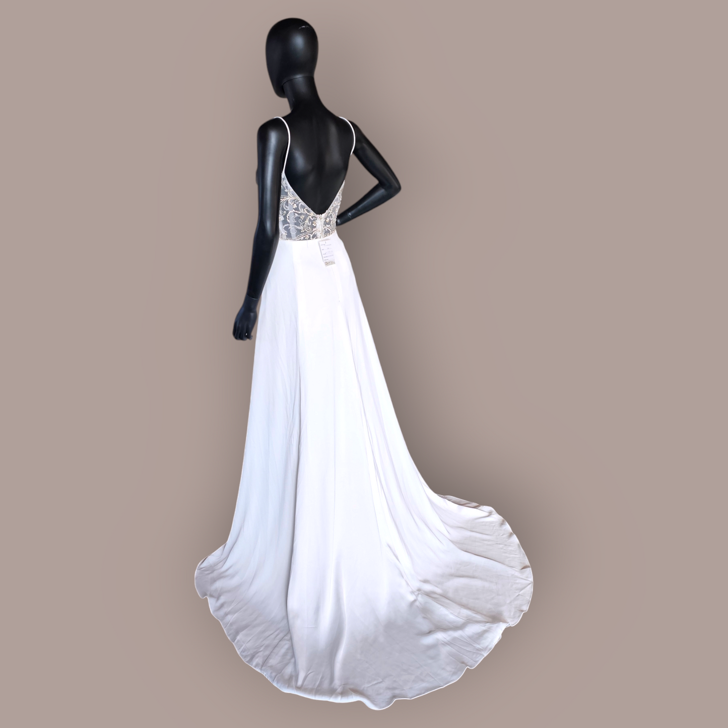 Satin Crepe De Chine Rhinestone Back Wedding Gown - DB Bridal - NWT