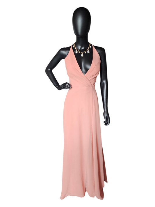 Jenny Yoo V-Neck Halter Back Sunset Chiffon Formal Gown