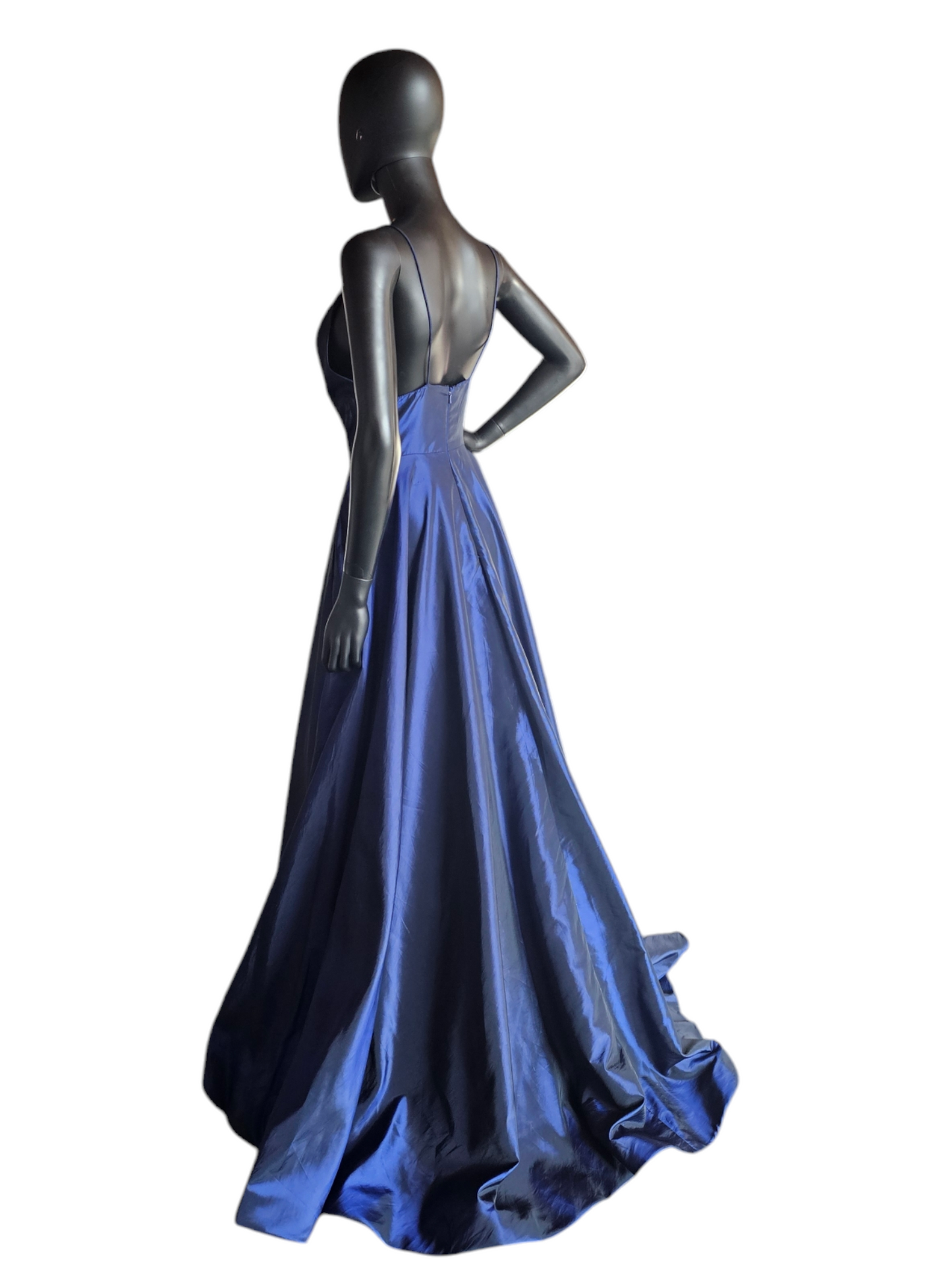 Sherri Hill Iridescent Blue A-Line Plunge Formal Dress