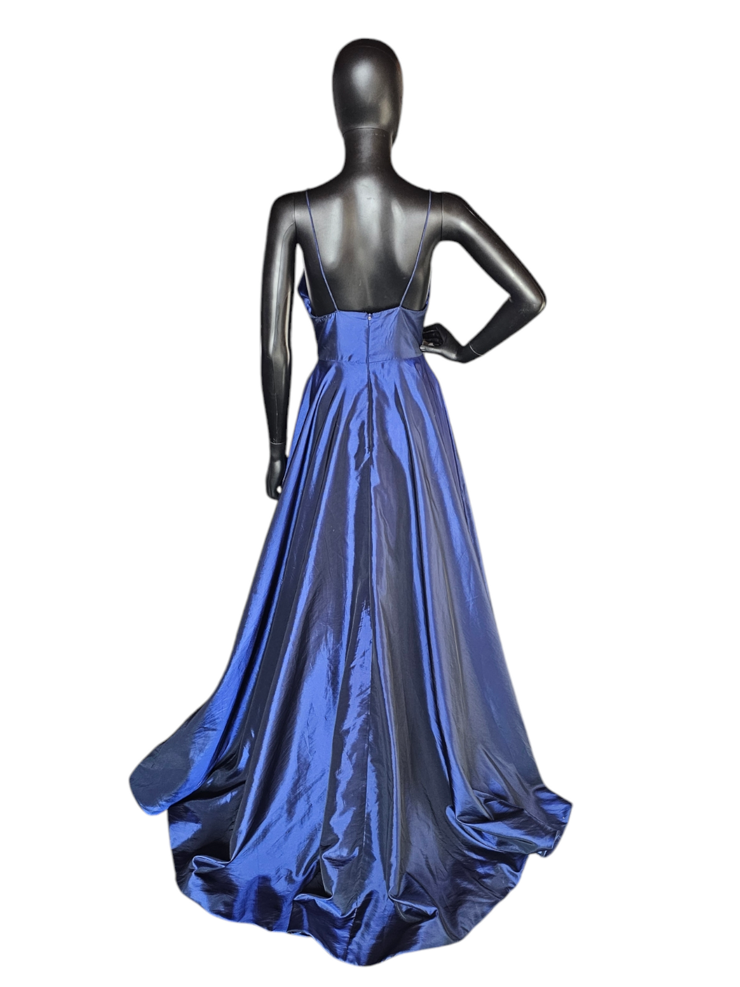 Sherri Hill Iridescent Blue A-Line Plunge Formal Dress