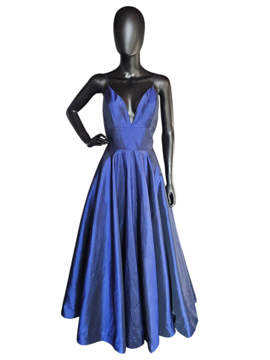 Sherri Hill Iridescent Blue A-Line Plunge Formal Dress