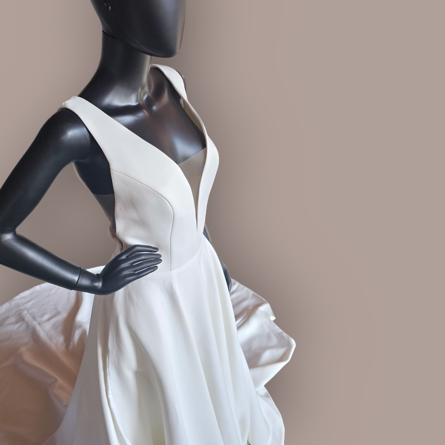 Ivory Plunge Illusion Sleek Satin Wedding Gown - Colby John - NWOT