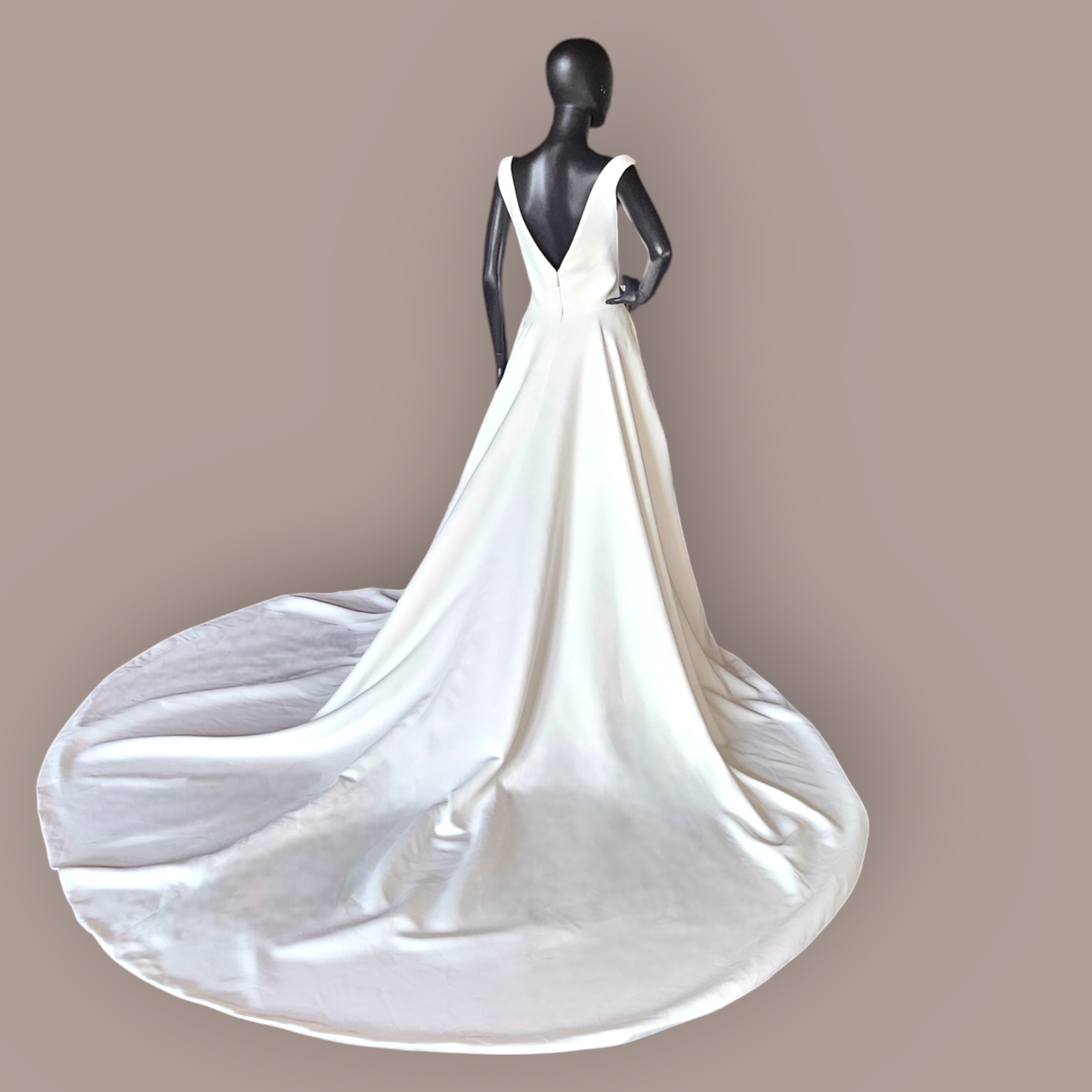 Ivory Plunge Illusion Sleek Satin Wedding Gown - Colby John - NWOT