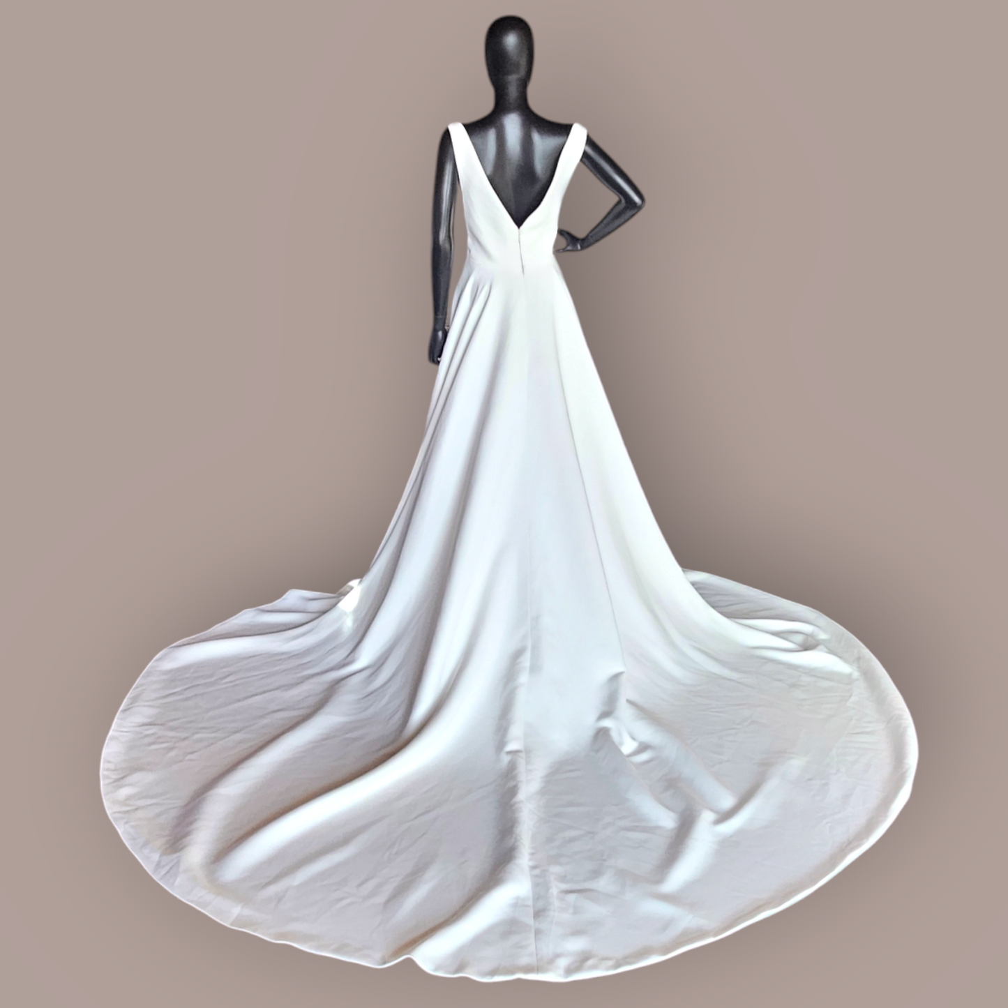 Ivory Plunge Illusion Sleek Satin Wedding Gown - Colby John - NWOT