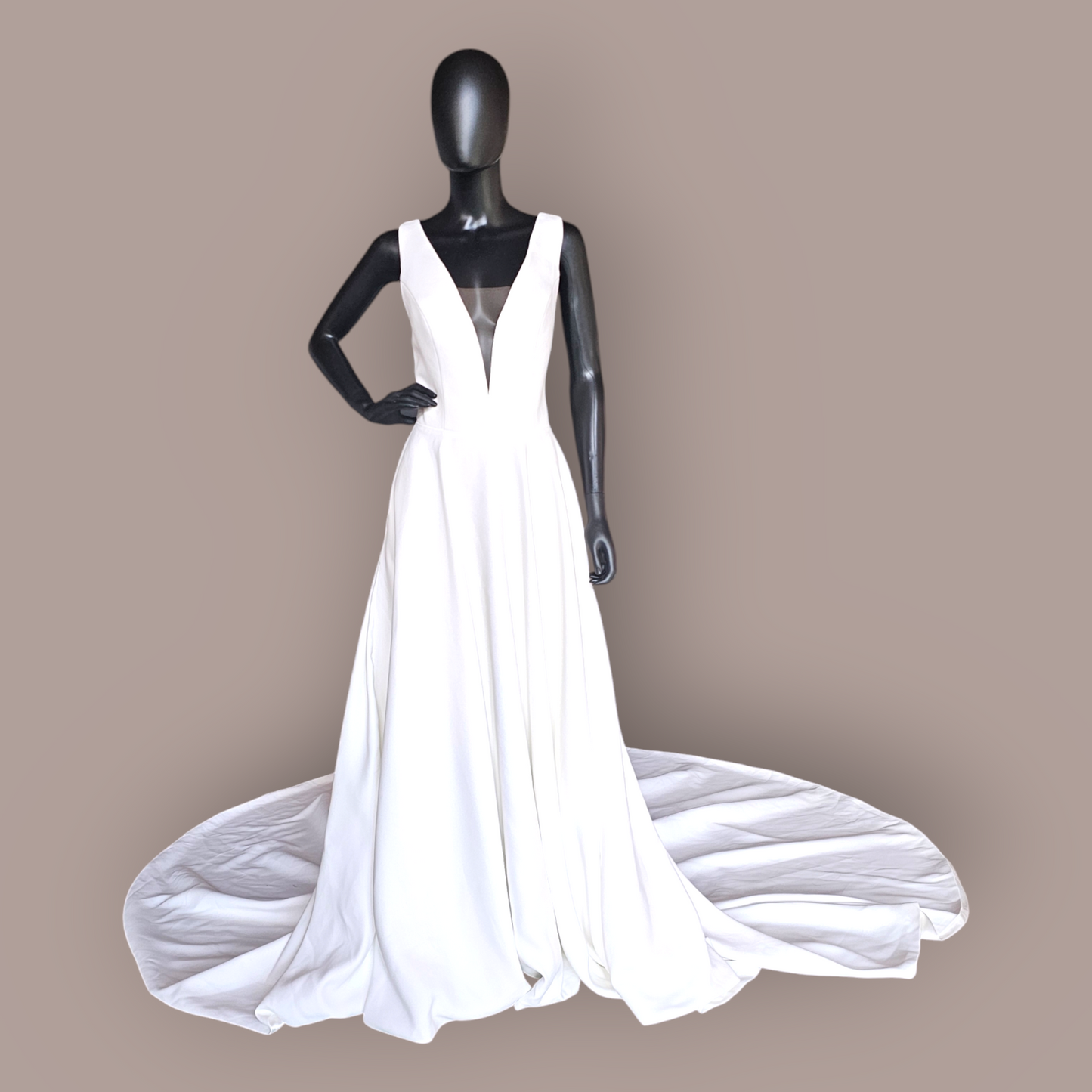 Ivory Plunge Illusion Sleek Satin Wedding Gown - Colby John - NWOT