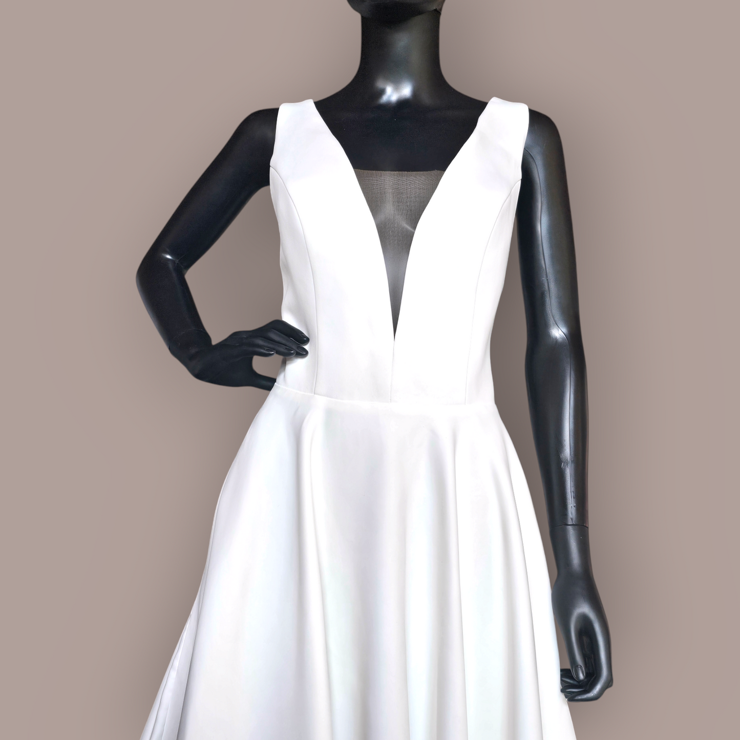 Ivory Plunge Illusion Sleek Satin Wedding Gown - Colby John - NWOT