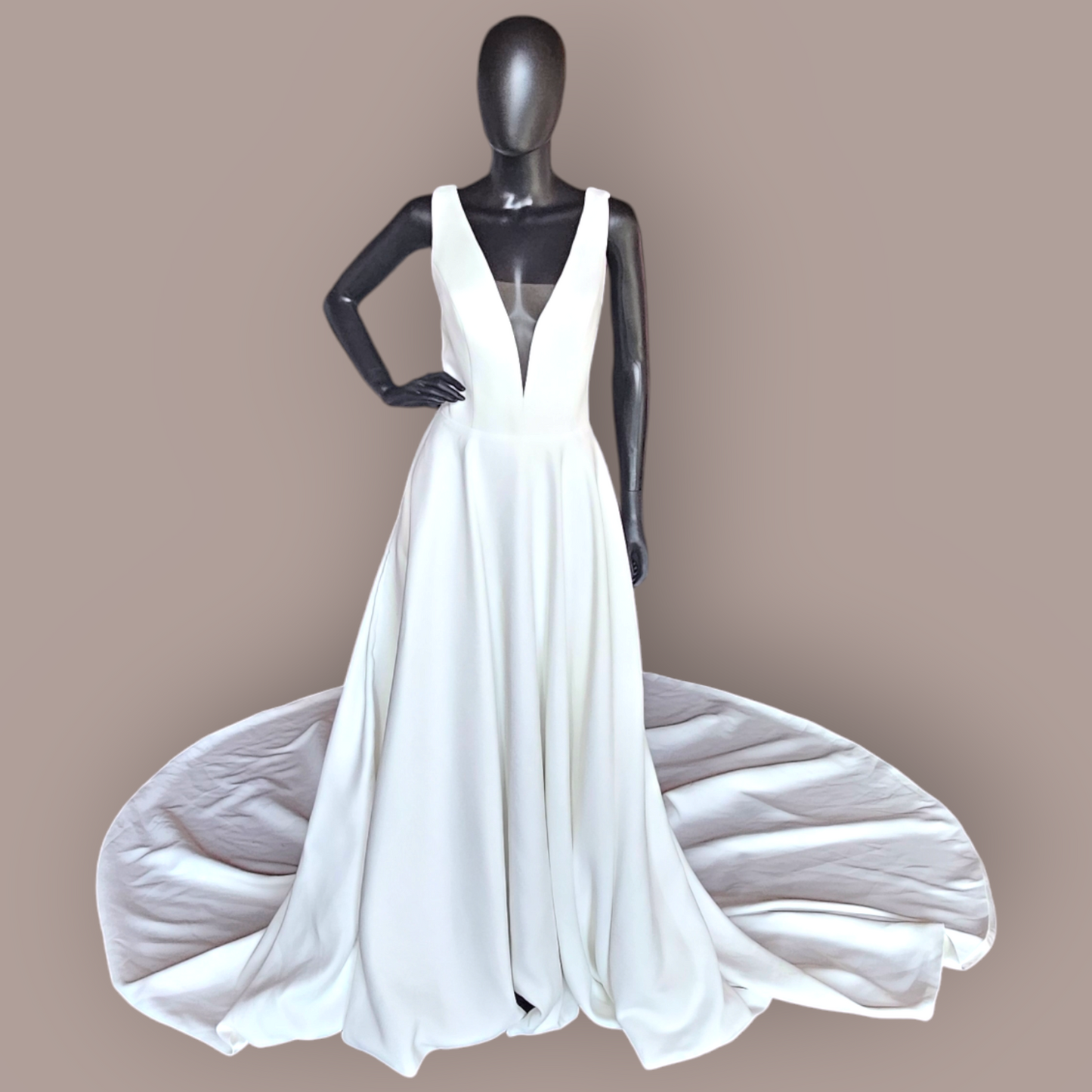 Ivory Plunge Illusion Sleek Satin Wedding Gown - Colby John - NWOT