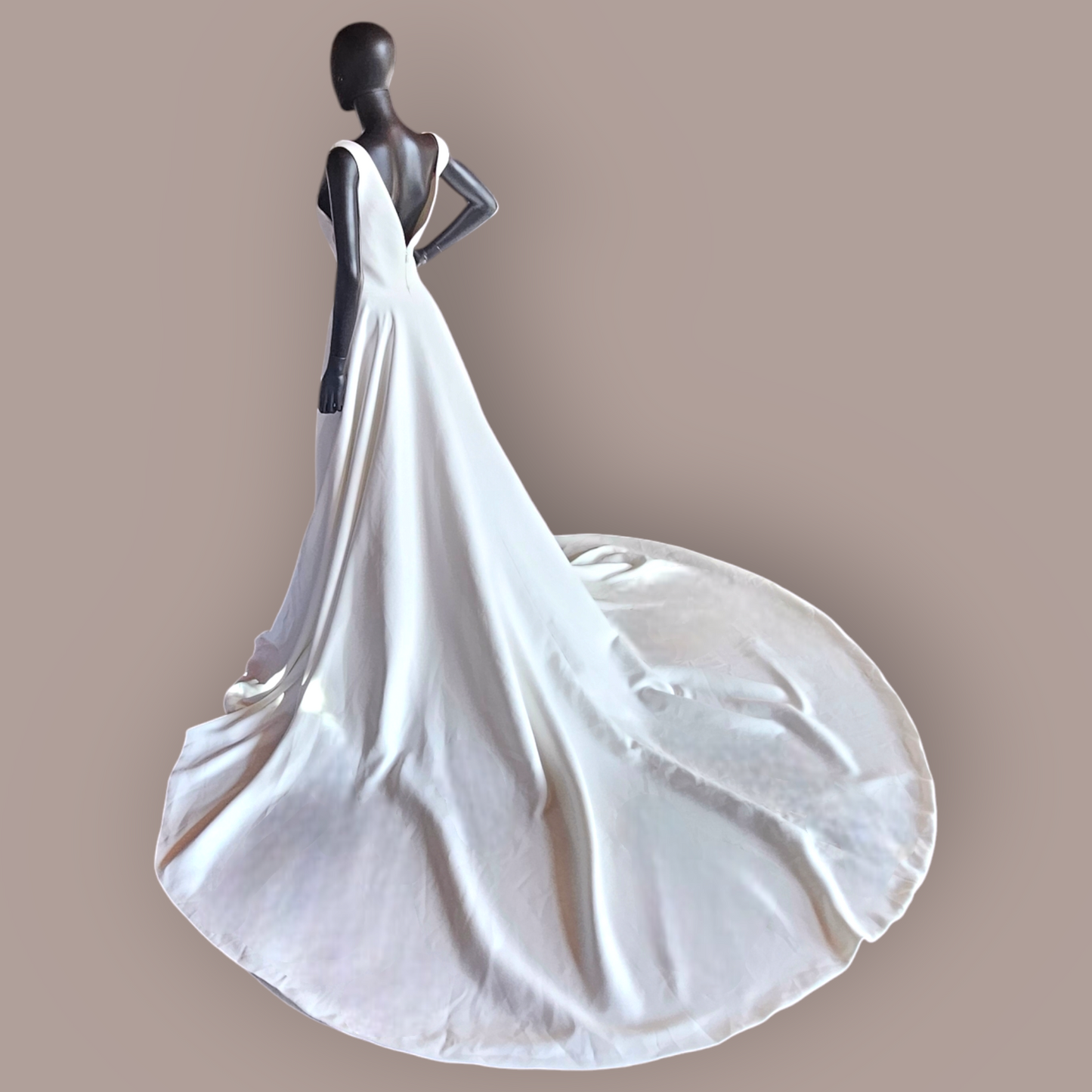 Ivory Plunge Illusion Sleek Satin Wedding Gown - Colby John - NWOT