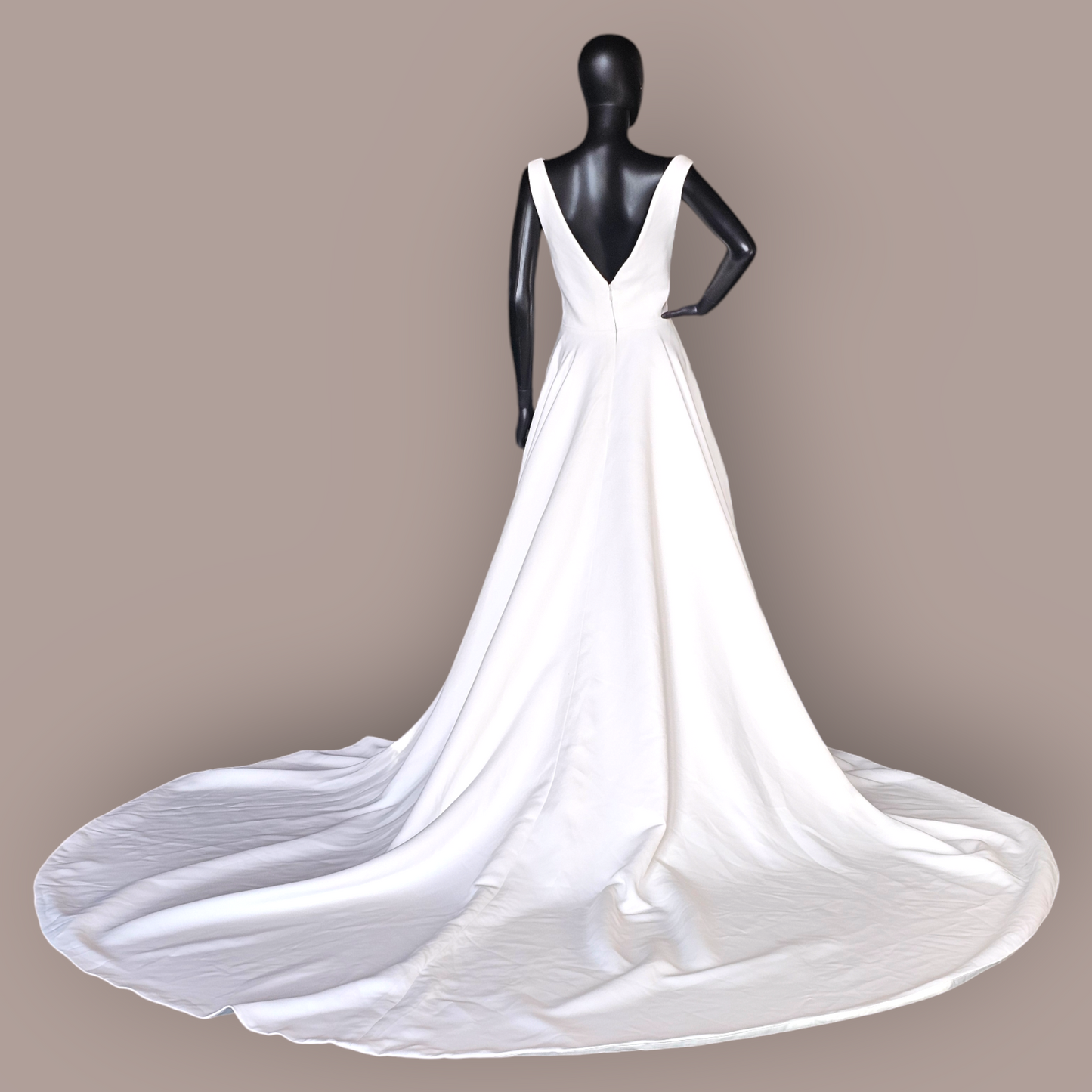 Ivory Plunge Illusion Sleek Satin Wedding Gown - Colby John - NWOT