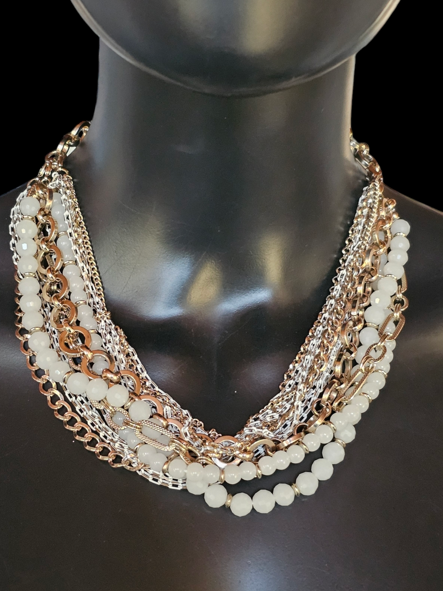 Gold/Chain/White Quartz Convertible Multi Strand Necklace - White House Black Market