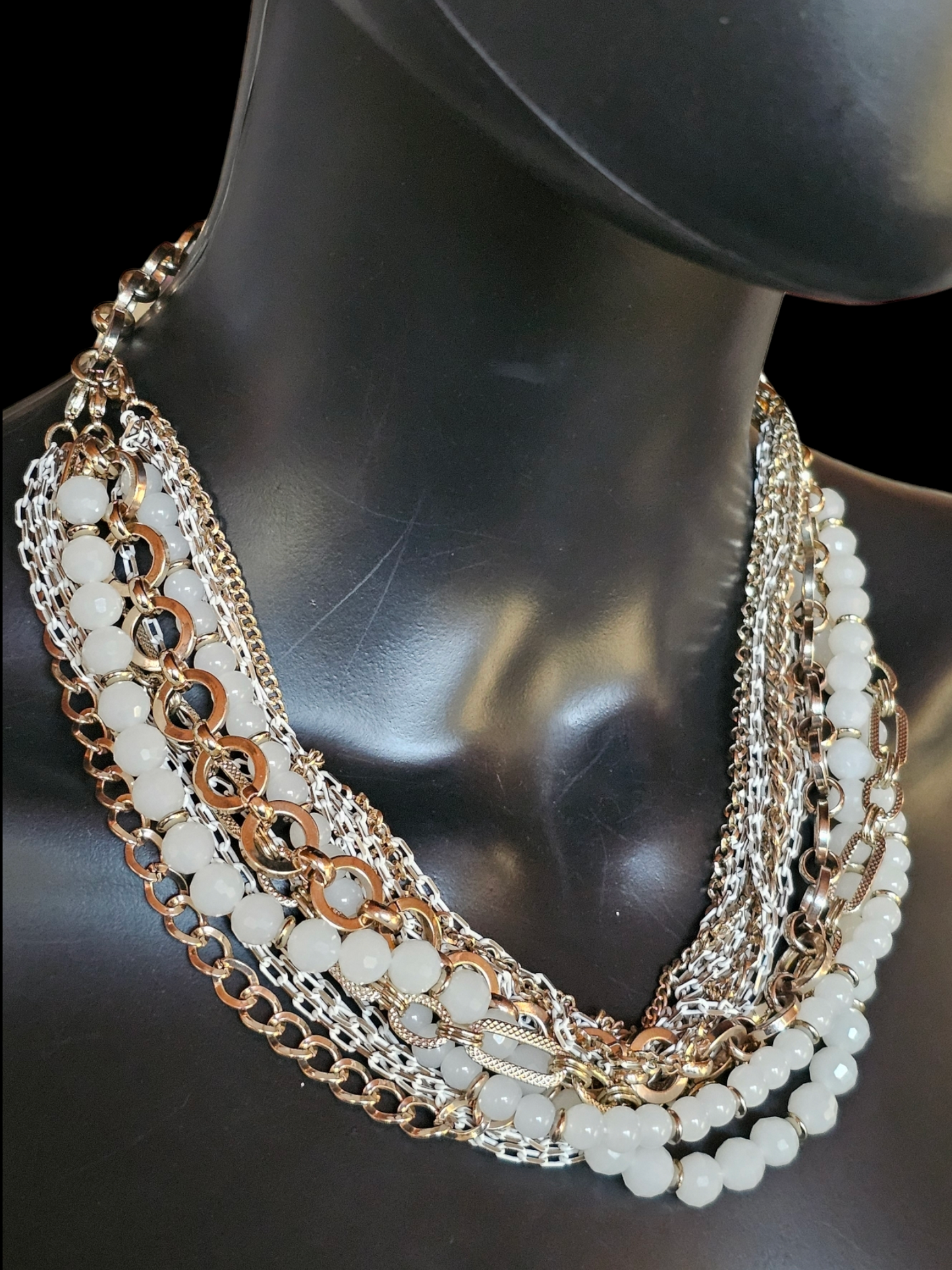 Gold/Chain/White Quartz Convertible Multi Strand Necklace - White House Black Market