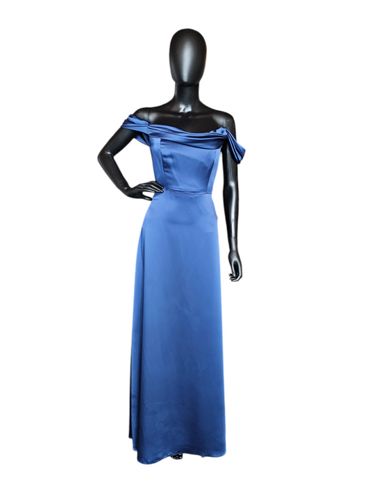 Dessy Sofia Blue Lux Charmuse Formal Gown