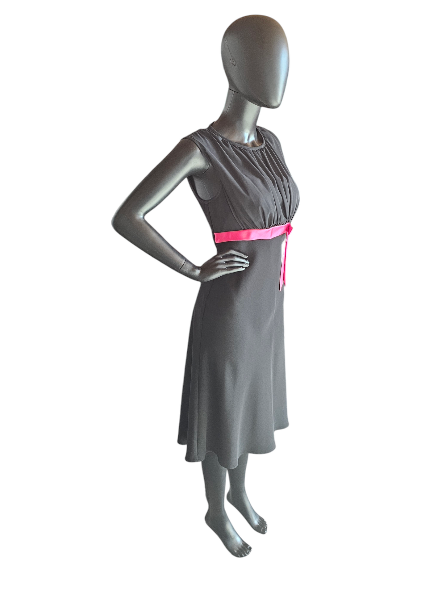 Black Crepe Illusion Neckline/Pink Bow Cocktail Dress - SL Fashions