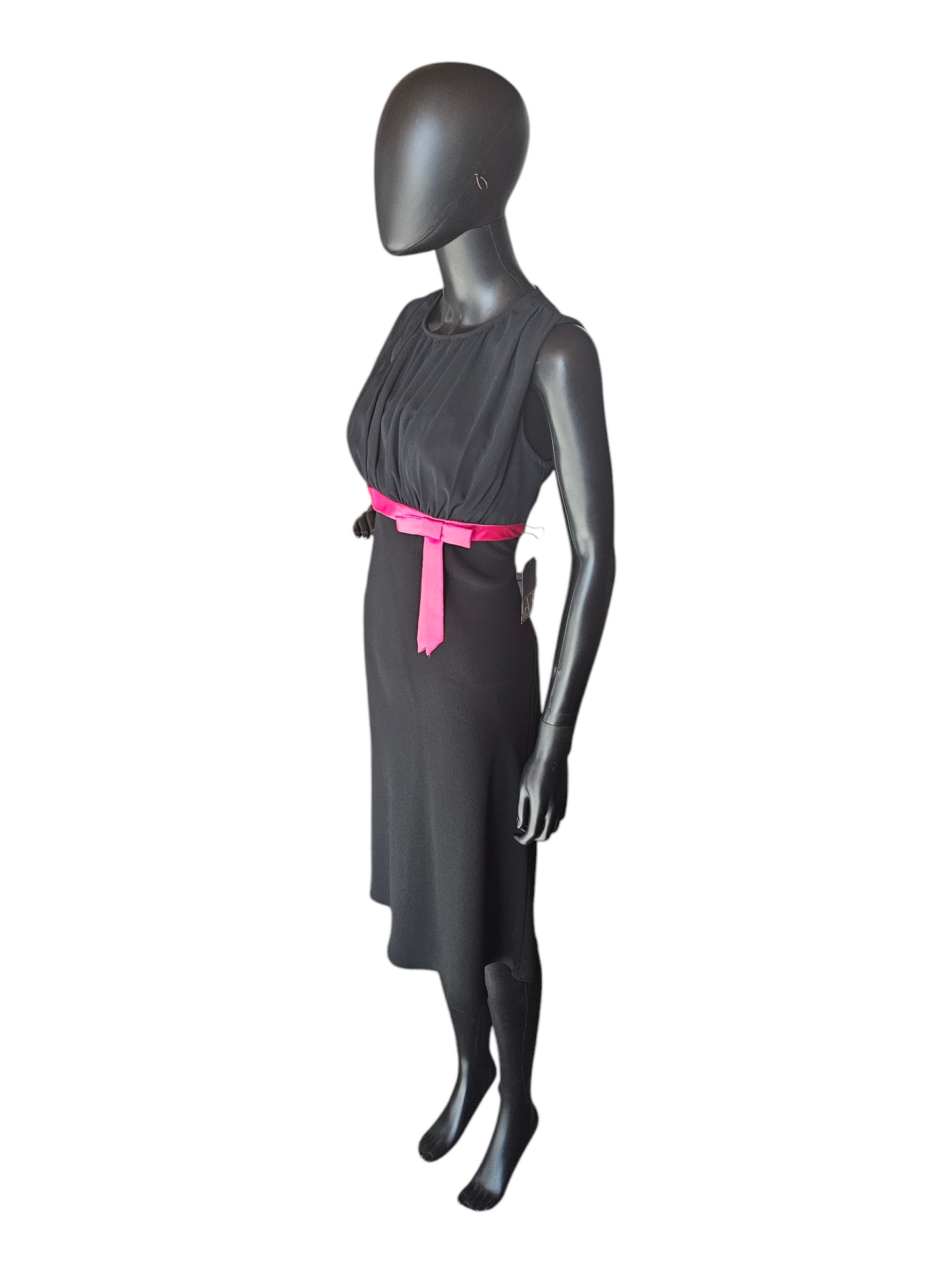 Black Crepe Illusion Neckline/Pink Bow Cocktail Dress - SL Fashions