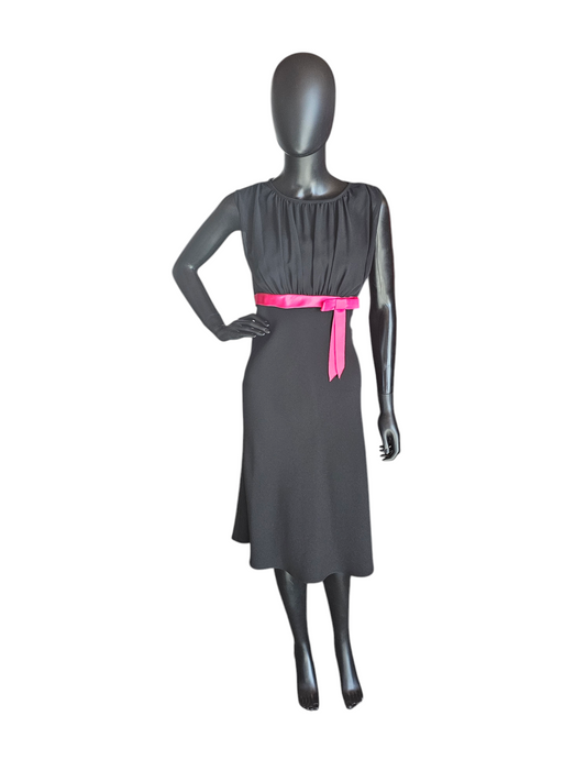 Black Crepe Illusion Neckline/Pink Bow Cocktail Dress - SL Fashions