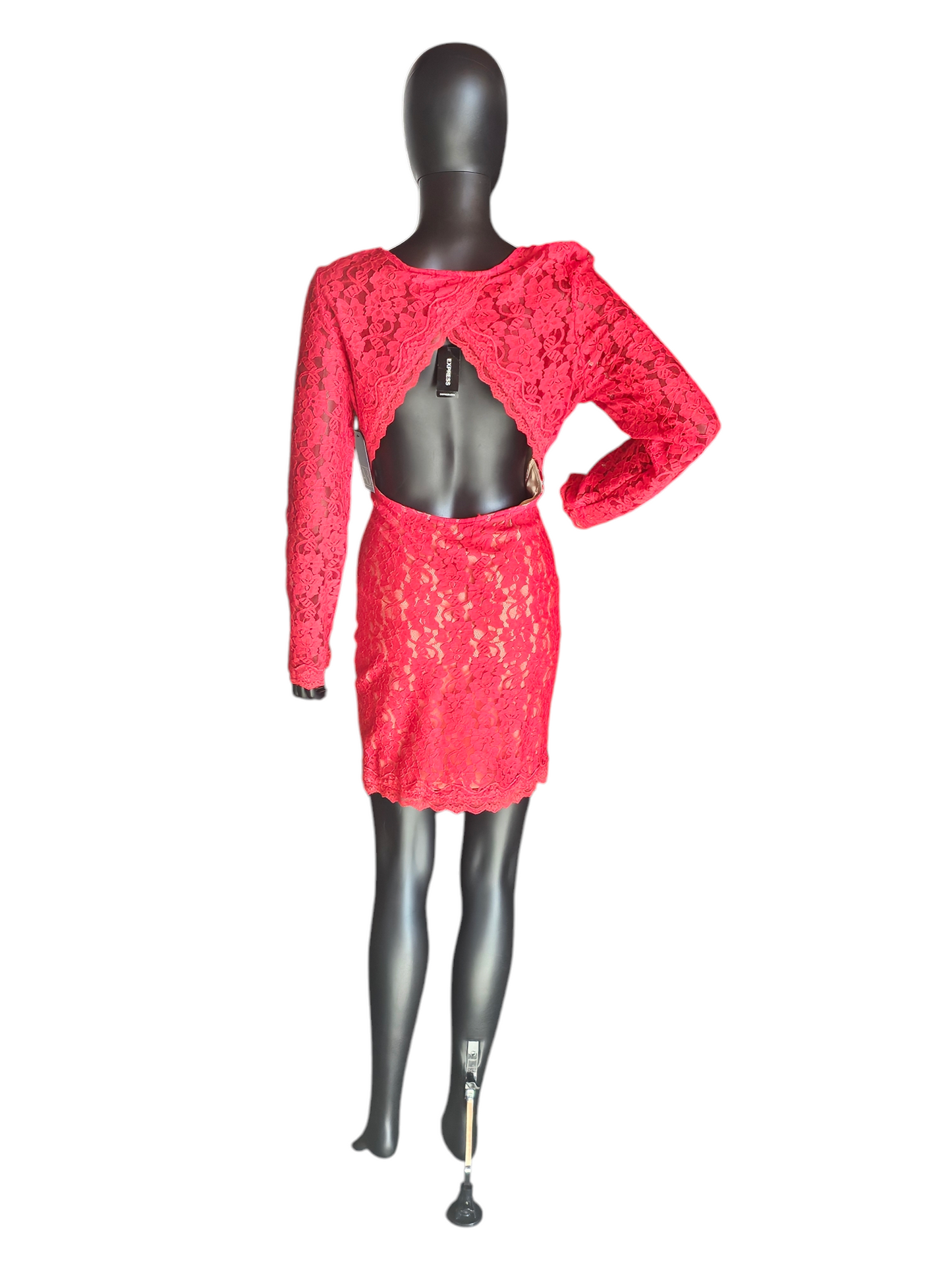 Red Lace Sheath Open Back Cocktail Dress - Express - NWT