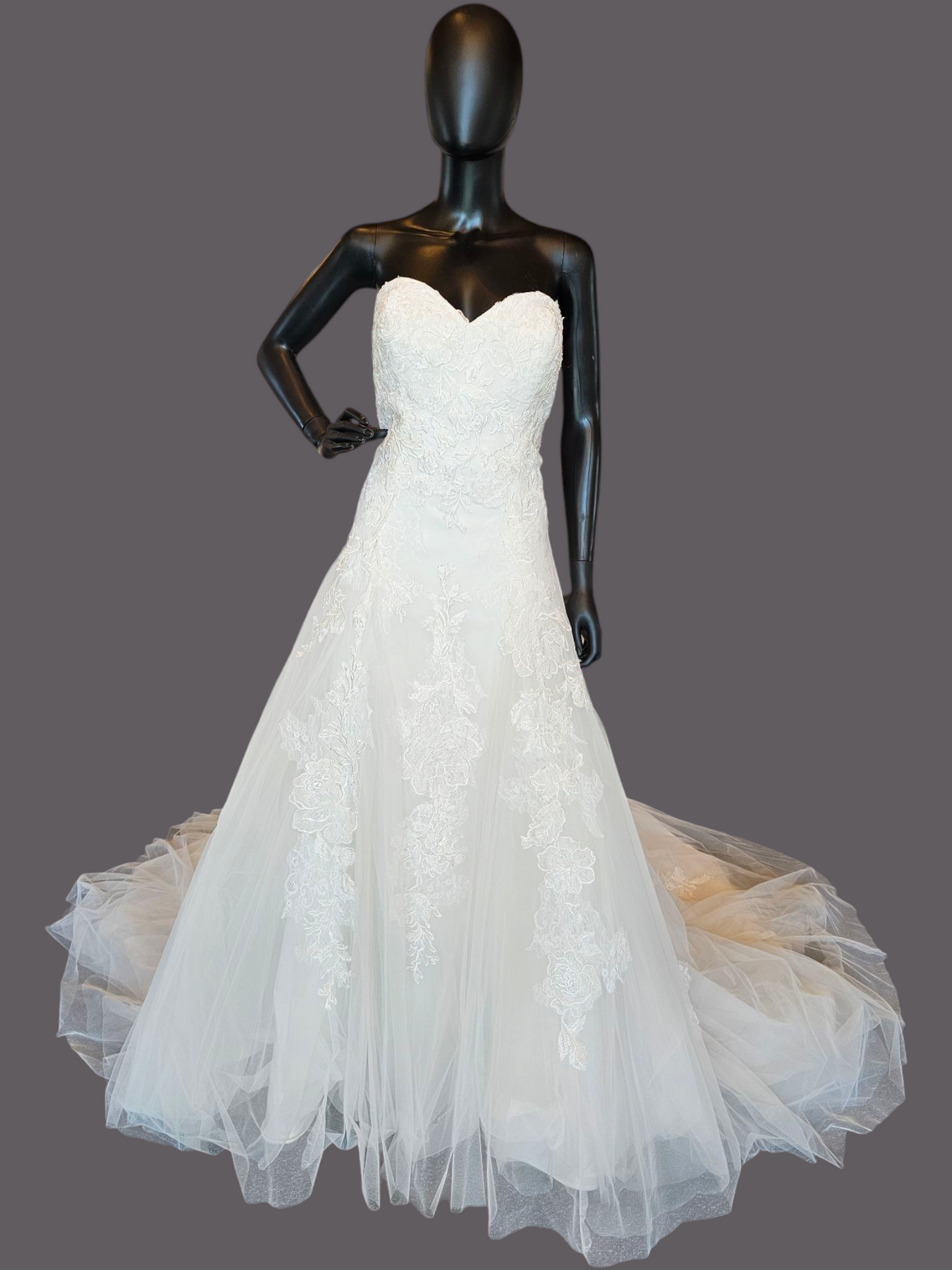 Soft White Floral Strapless Sweetheart Beaded Aline Wedding Gown - Stella