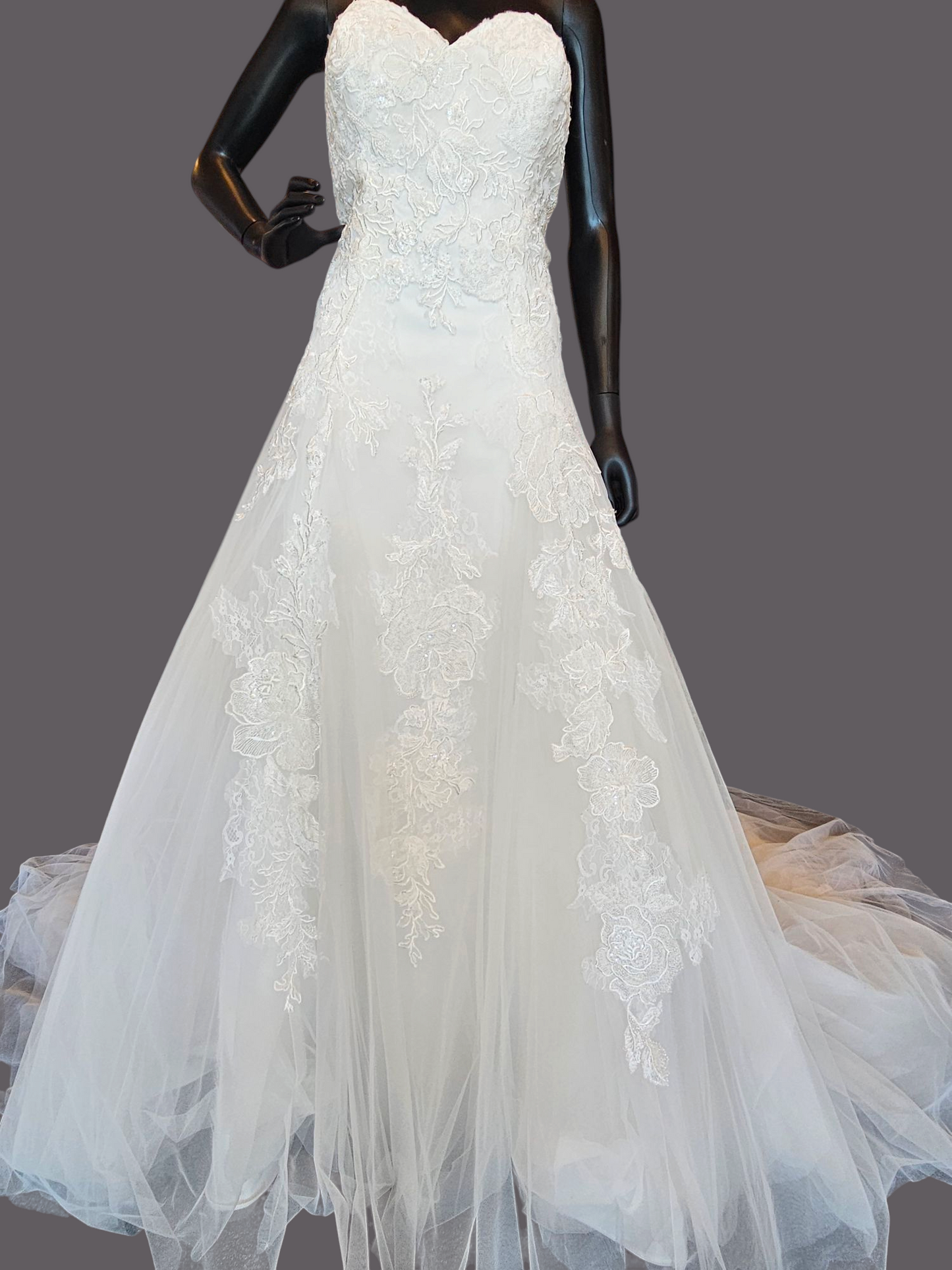 Soft White Floral Strapless Sweetheart Beaded Aline Wedding Gown - Stella