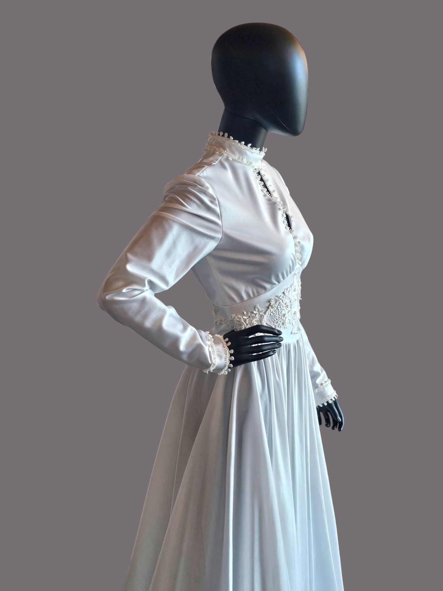 Vintage 70's White Long Sleeve Wedding Gown