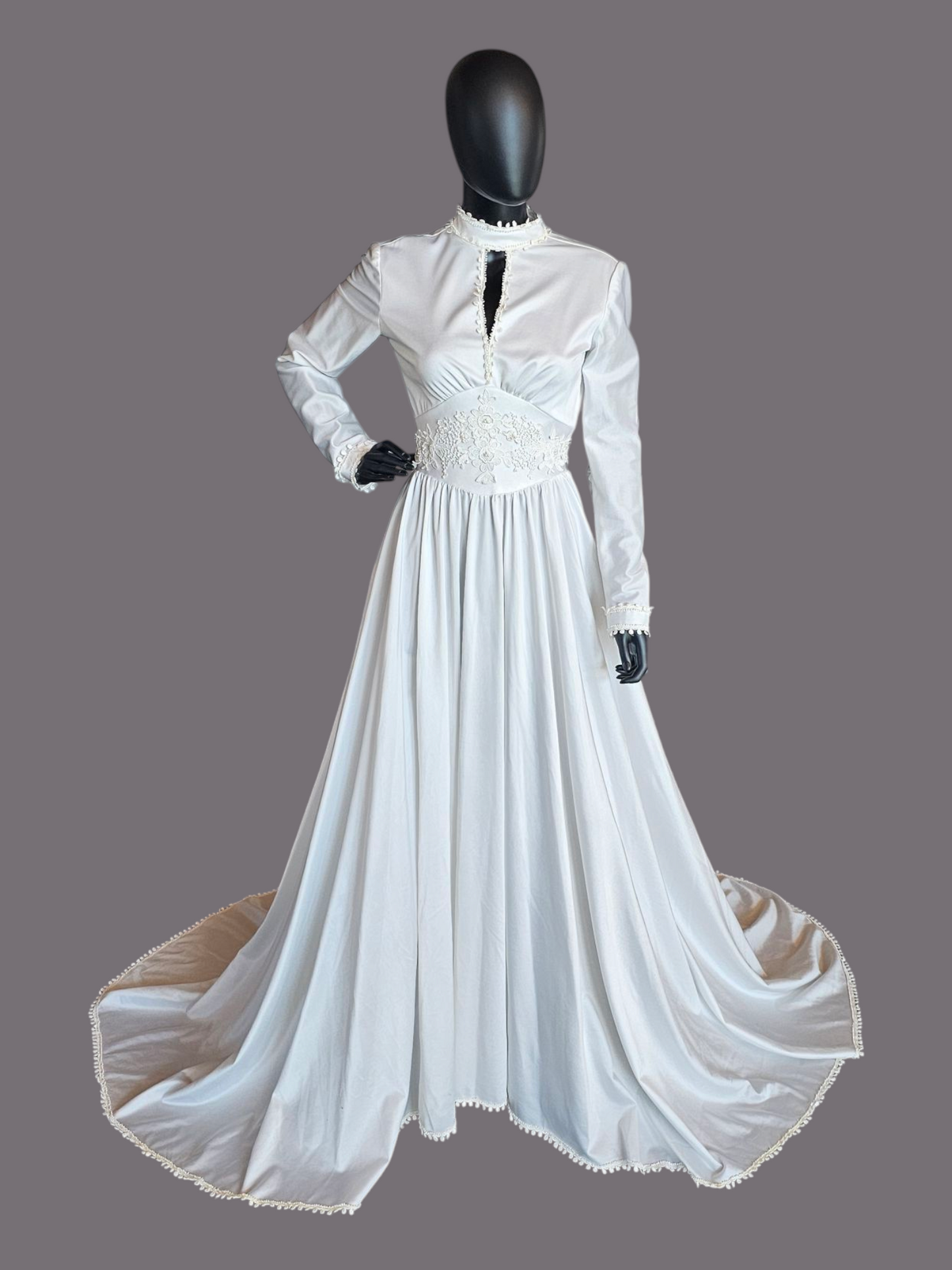 Vintage 70's White Long Sleeve Wedding Gown