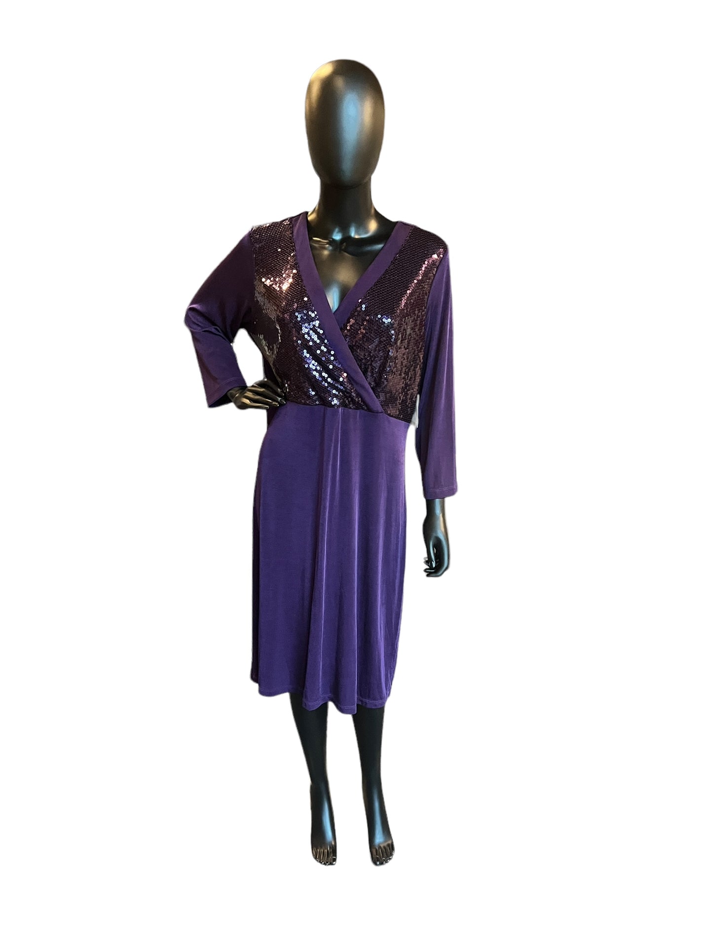 Purple Sequin Stretch Mid-Length Dress