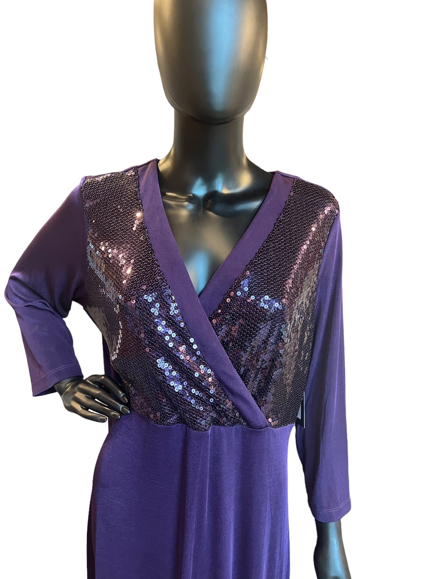 Purple Sequin Stretch Mid-Length Dress