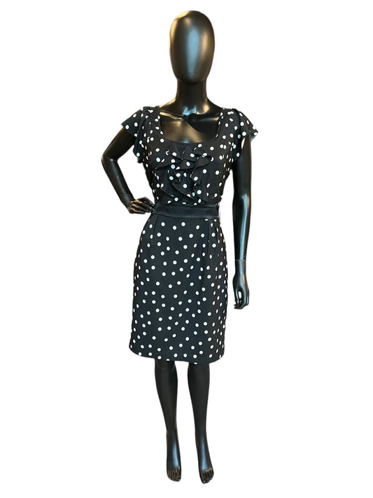 Ruffled Polka Dot Black Mid-Length Dress