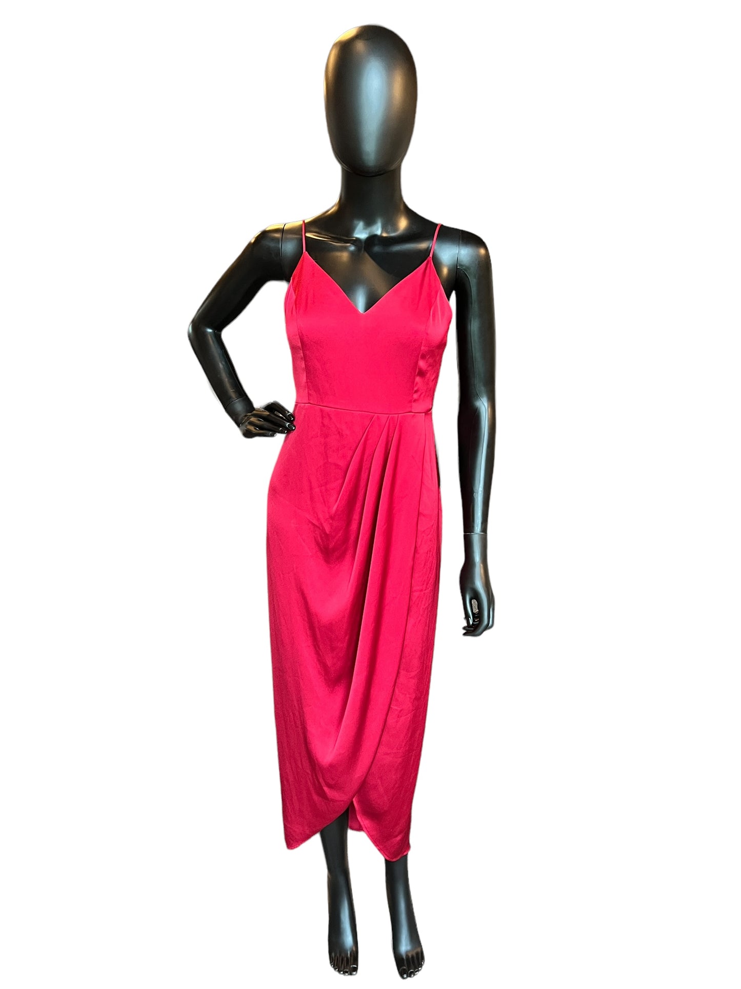 Red Charmeuse Express Spaghetti Mid-Length Dress