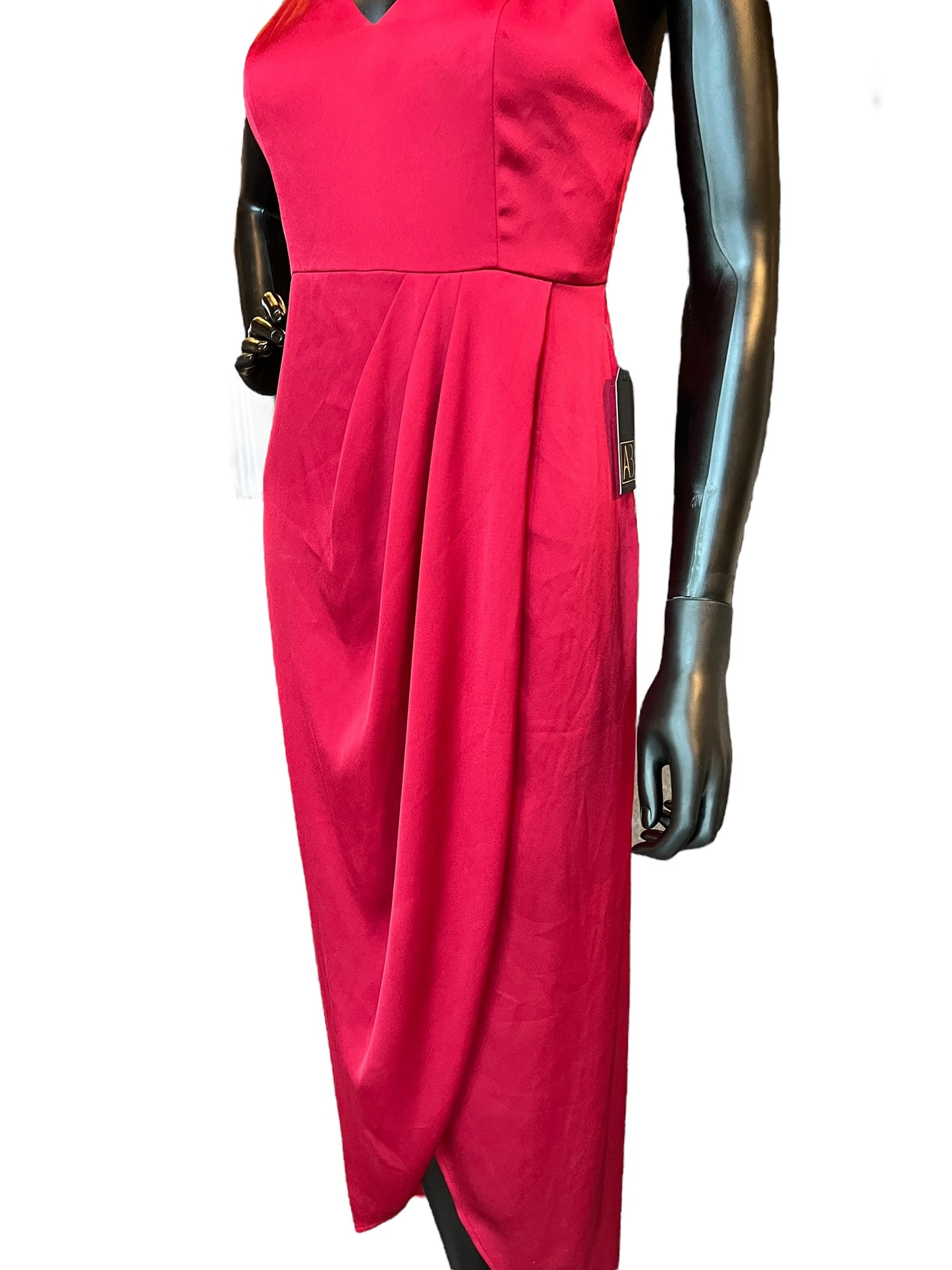 Red Charmeuse Express Spaghetti Mid-Length Dress