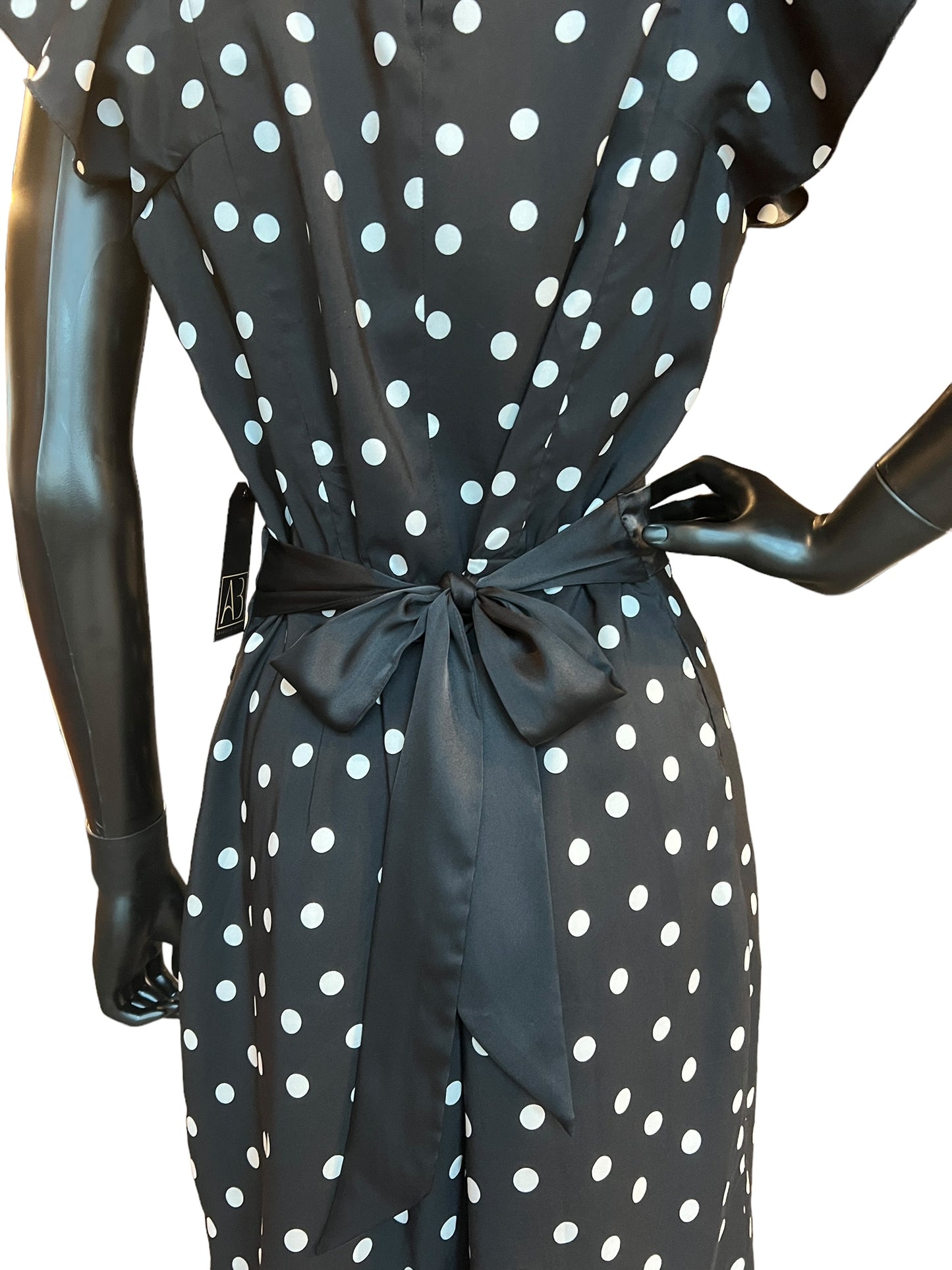 Ruffled Polka Dot Black Mid-Length Dress