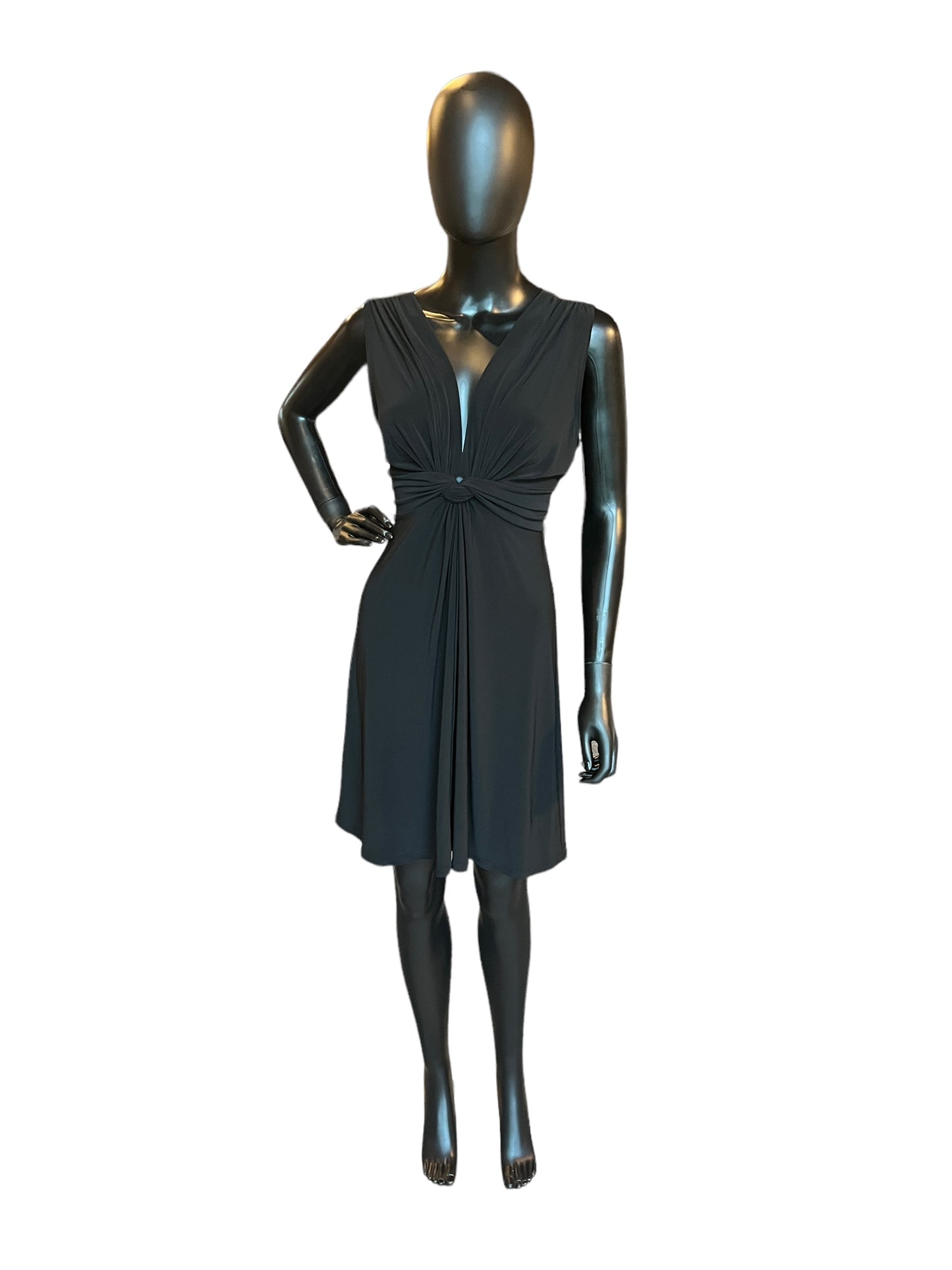 Black Jersey Front Tie Mid-Length Dress