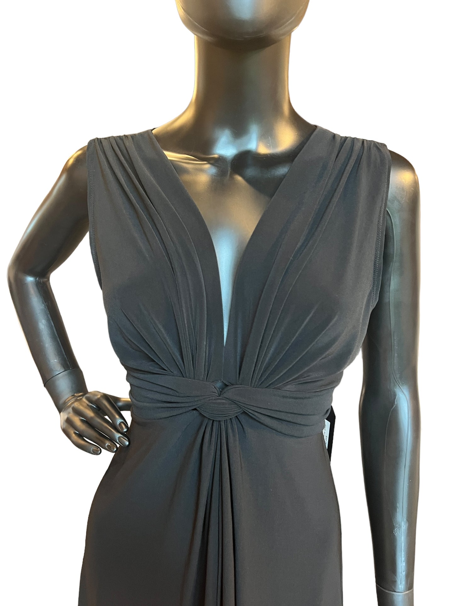 Black Jersey Front Tie Mid-Length Dress