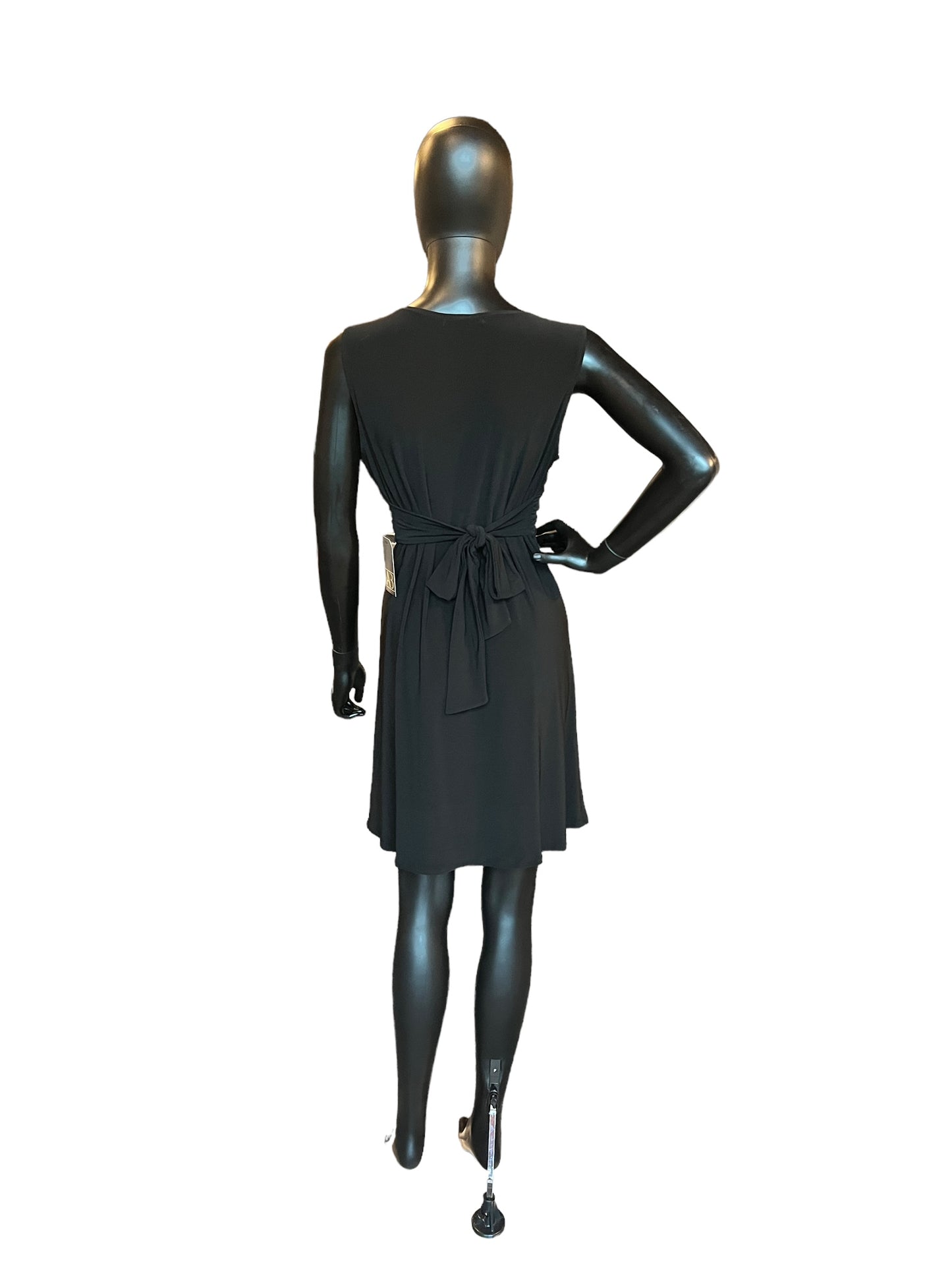 Black Jersey Front Tie Mid-Length Dress