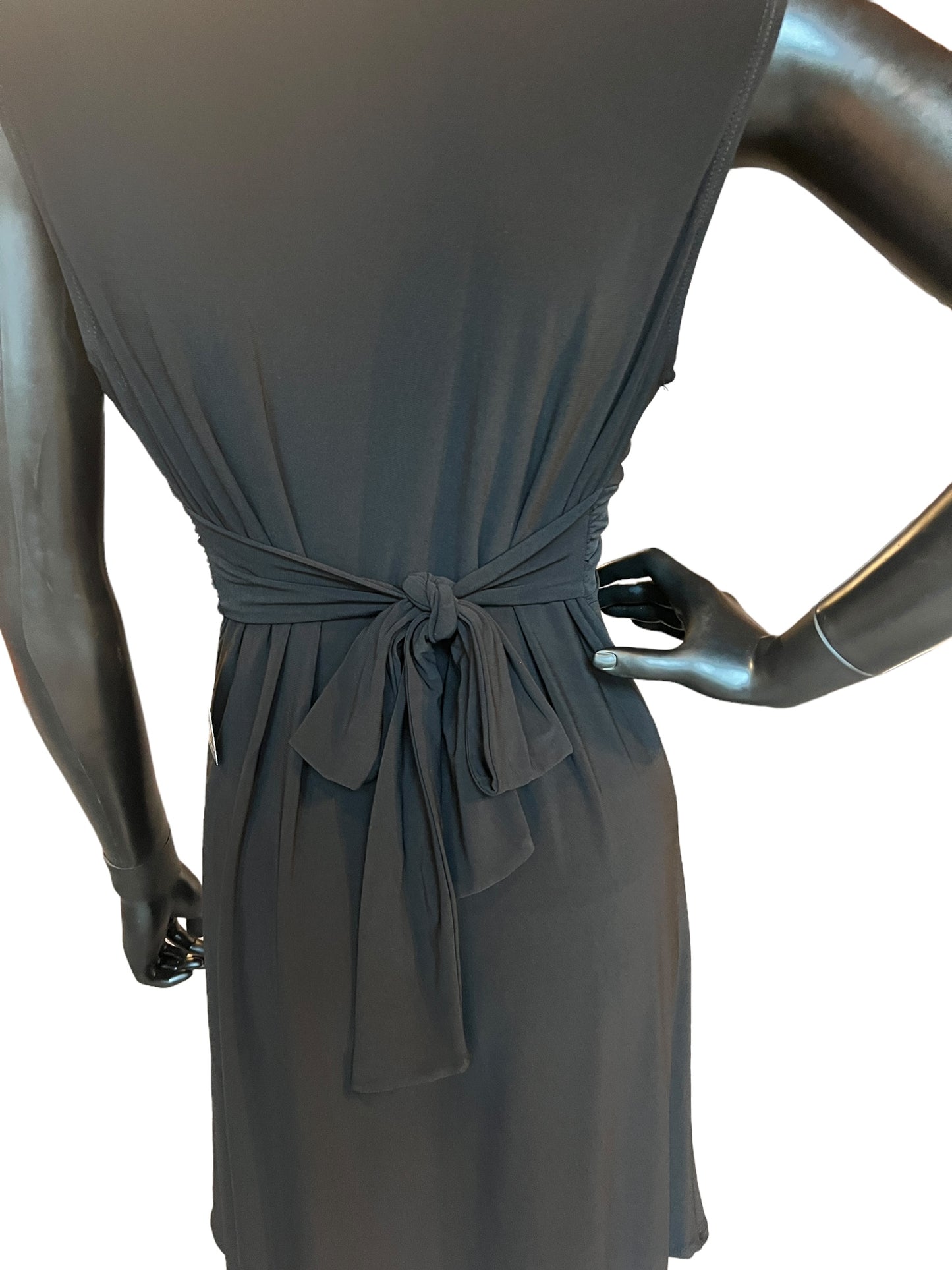 Black Jersey Front Tie Mid-Length Dress