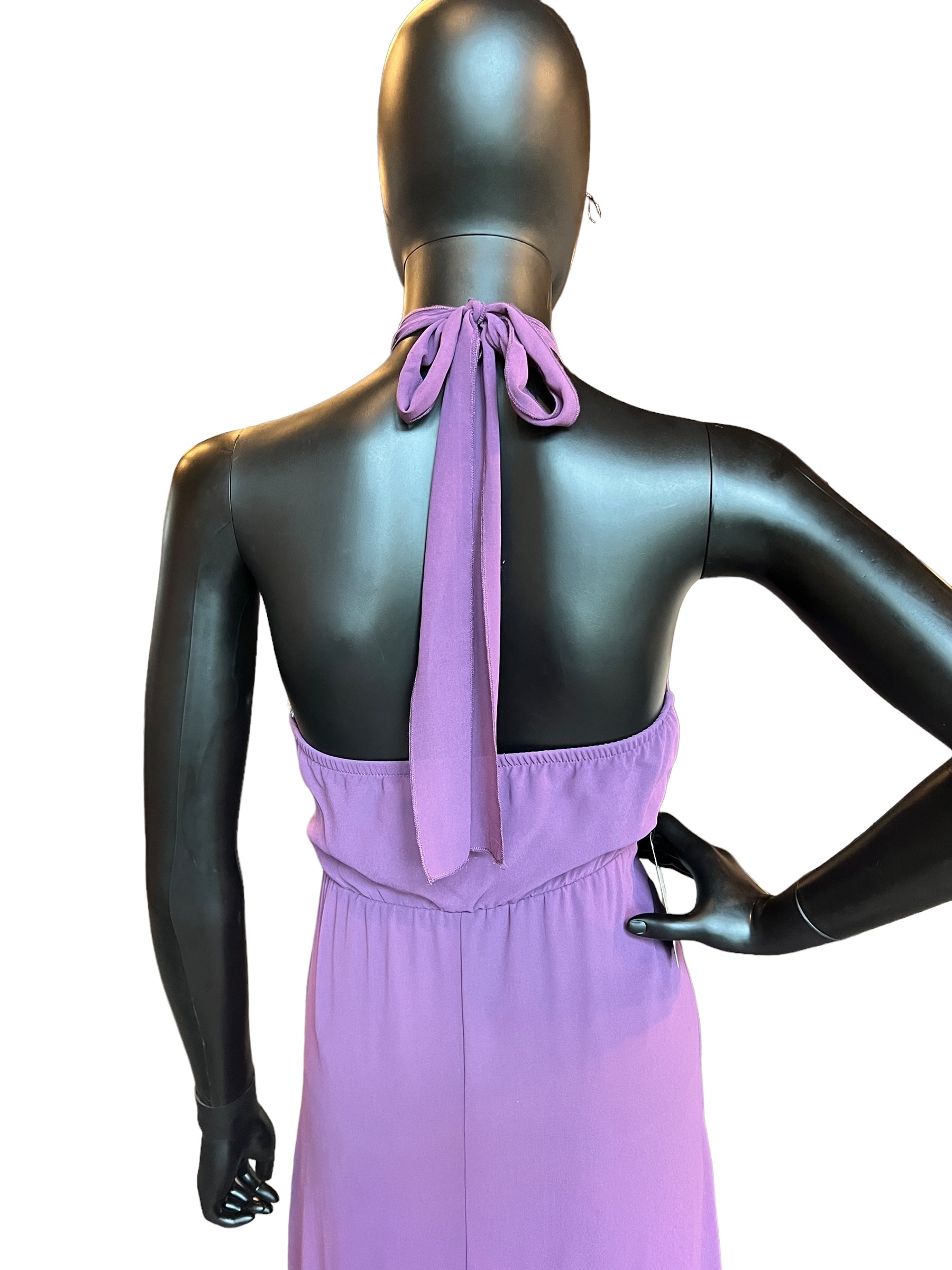 Purple Chiffon Halter Mid-Length Dress Arabella Bridal Purple Chiffon Halter Mid-Length Dress Arabella Bridal