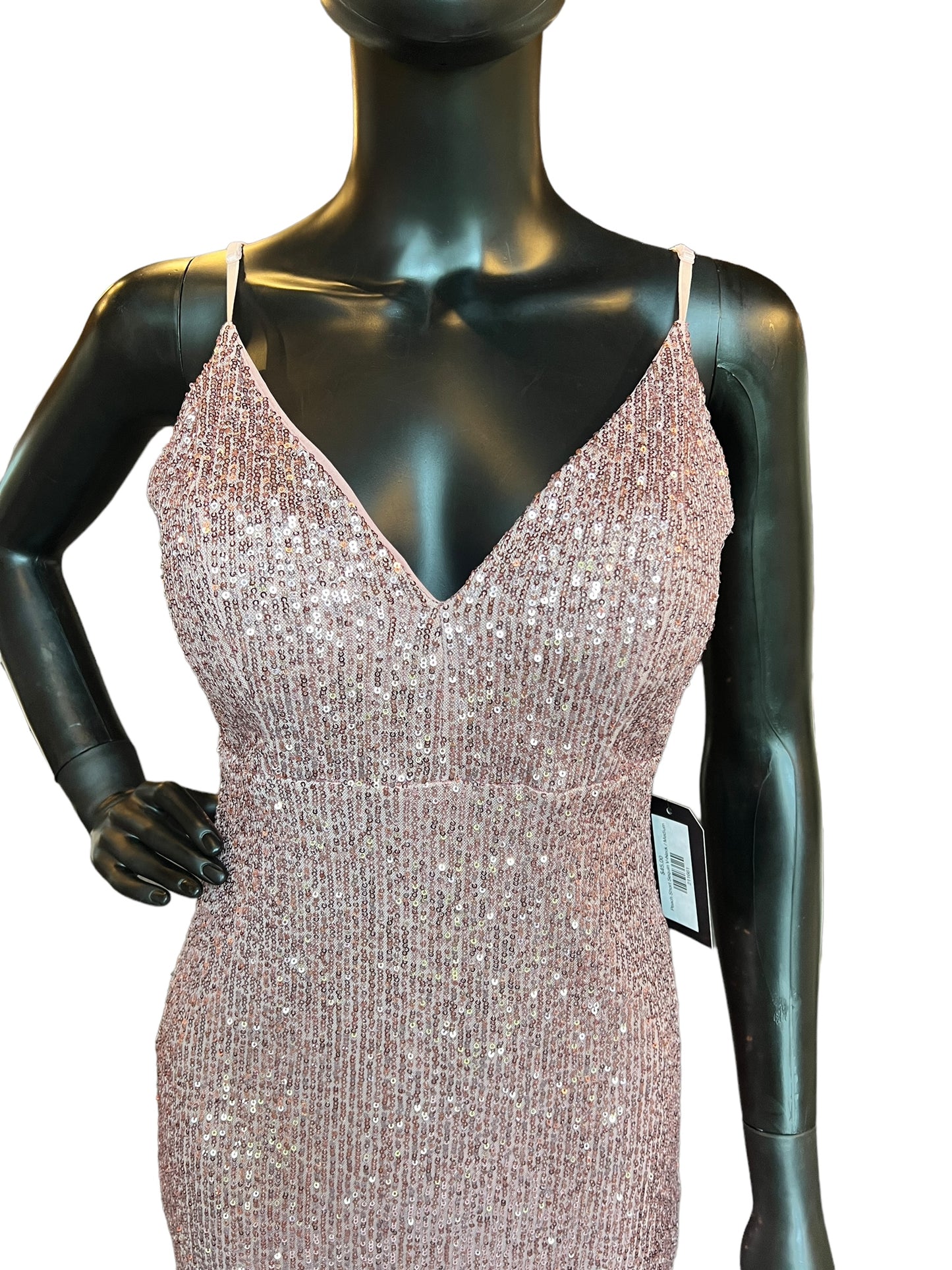 Peach Short Sequin V-Neck Mid-Length Dress