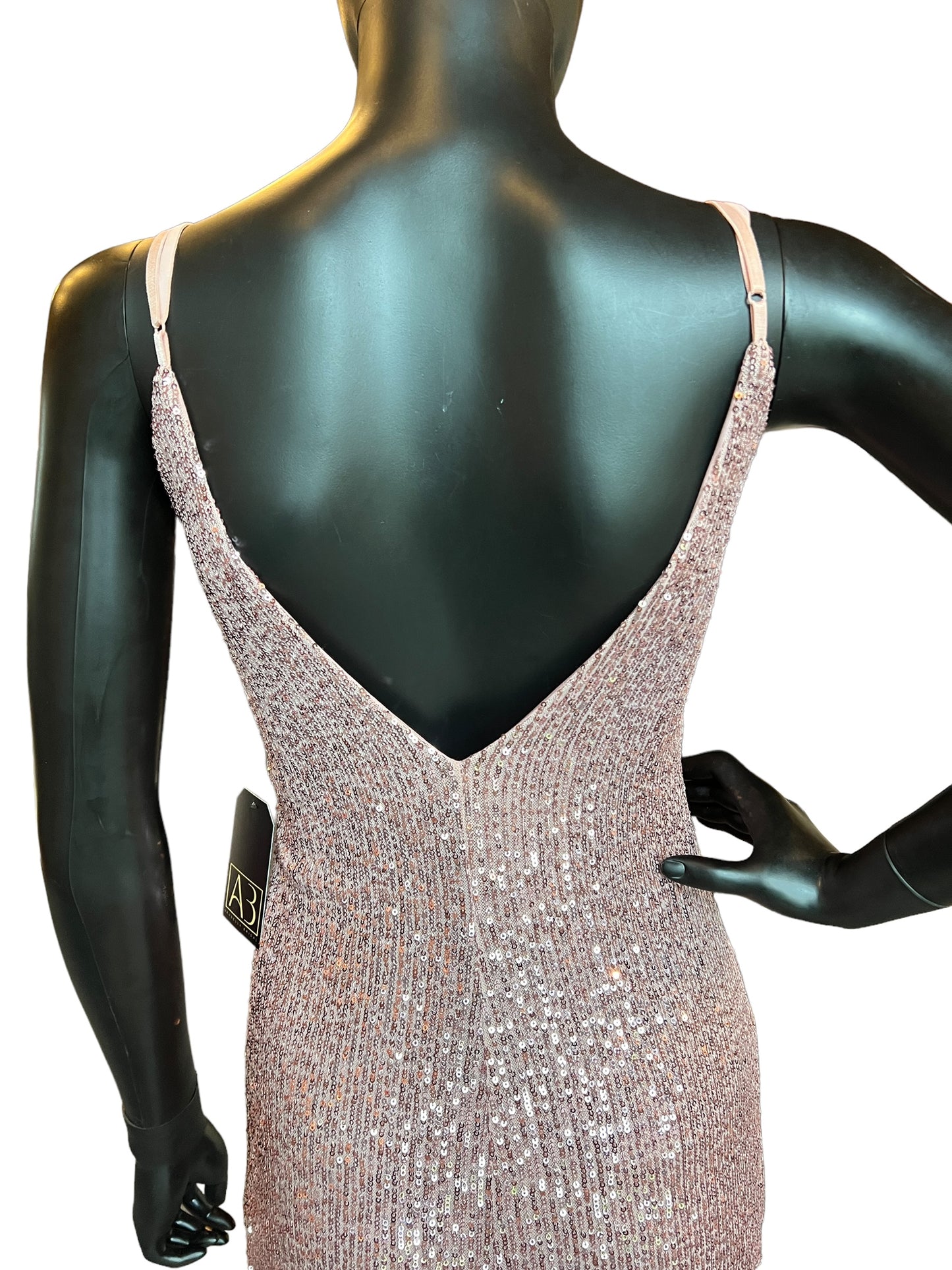 Peach Short Sequin V-Neck Mid-Length Dress