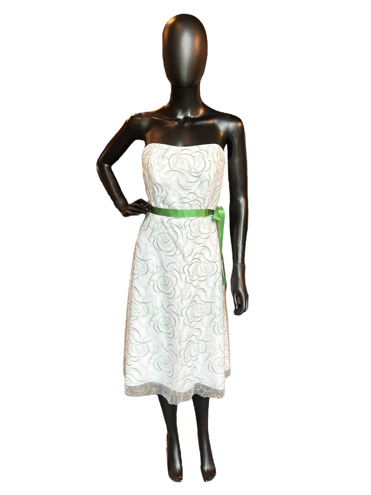 Green Embroidered Cocktail Mid-Length Dress