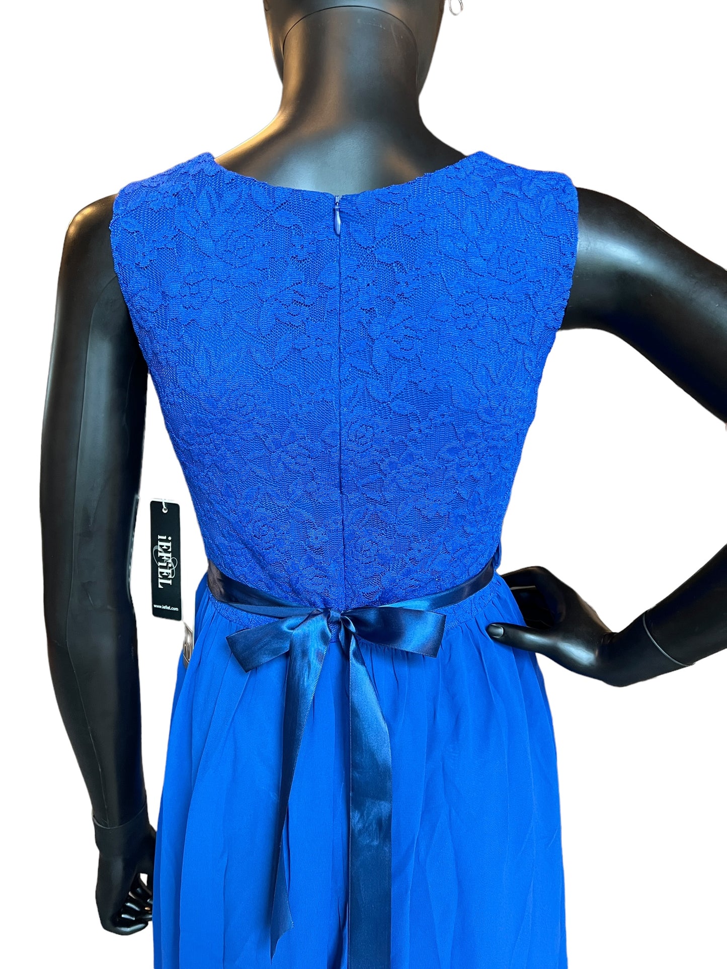 Royal Blue Chiffon/Lace Mid-Length Dress