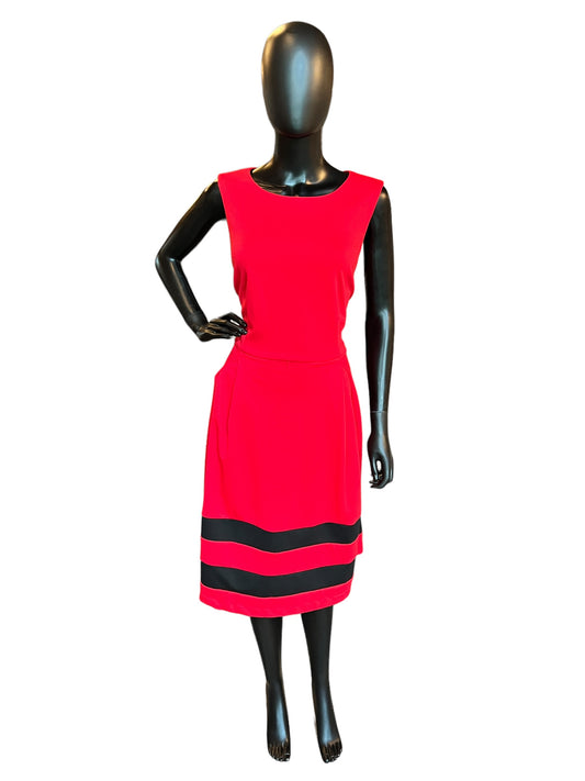 Red/Black Calvin Klein Full Skirt Mid-Length Dress