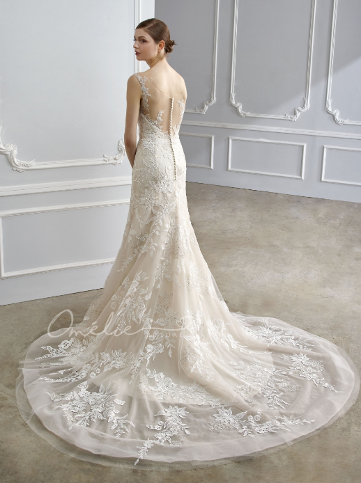 Illusion V-Neck Lace Flare - Omelie OM1794 Wedding Gown