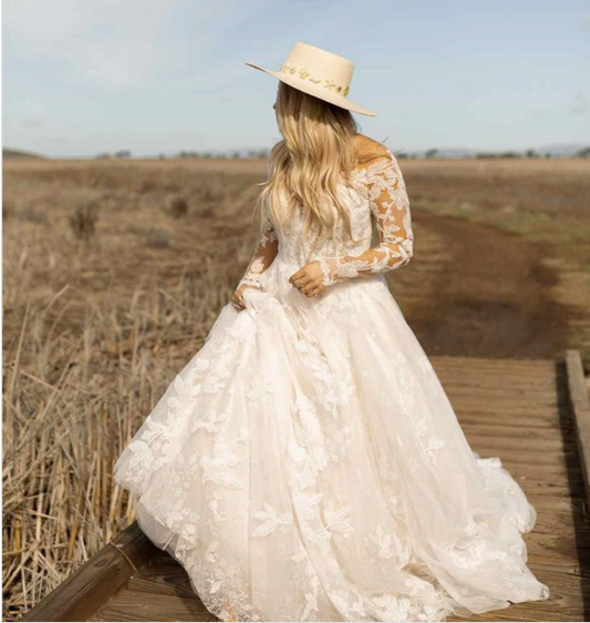 Essence of Australia Style D3293 - Illusion Long Sleeve Floral Blush/Ivory Wedding Gown