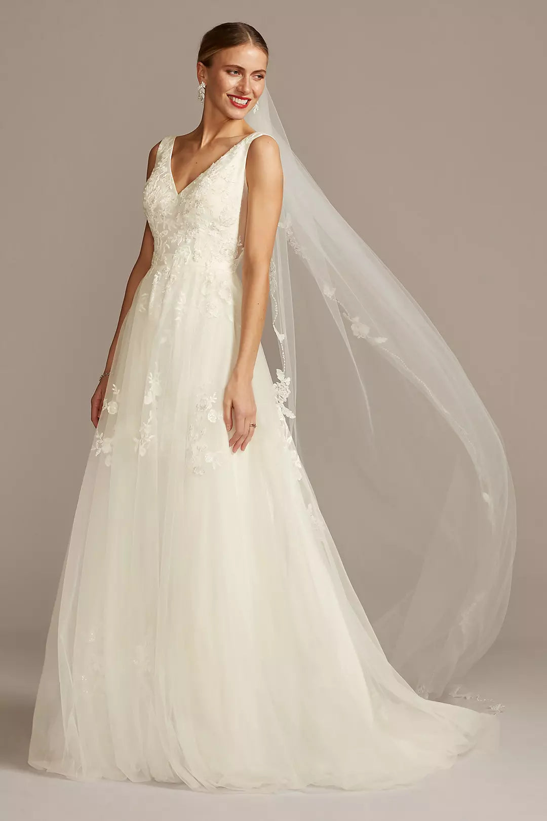 Mikado and Tulle Floral V-Neck - DB Bridal - NWT