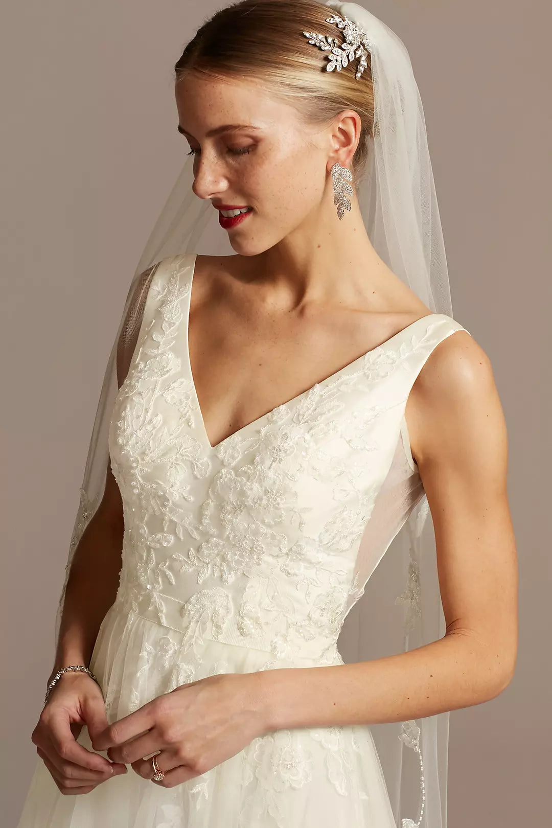 Mikado and Tulle Floral V-Neck - DB Bridal - NWT