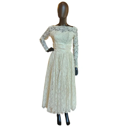 Vintage Lace Tea Length With Taffeta Waist