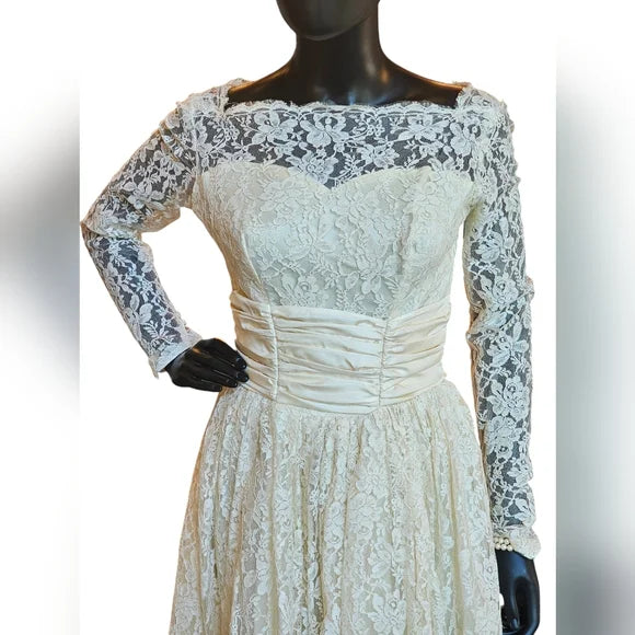 Vintage Lace Tea Length With Taffeta Waist