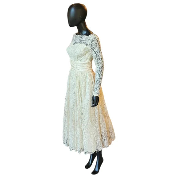 Vintage Lace Tea Length With Taffeta Waist